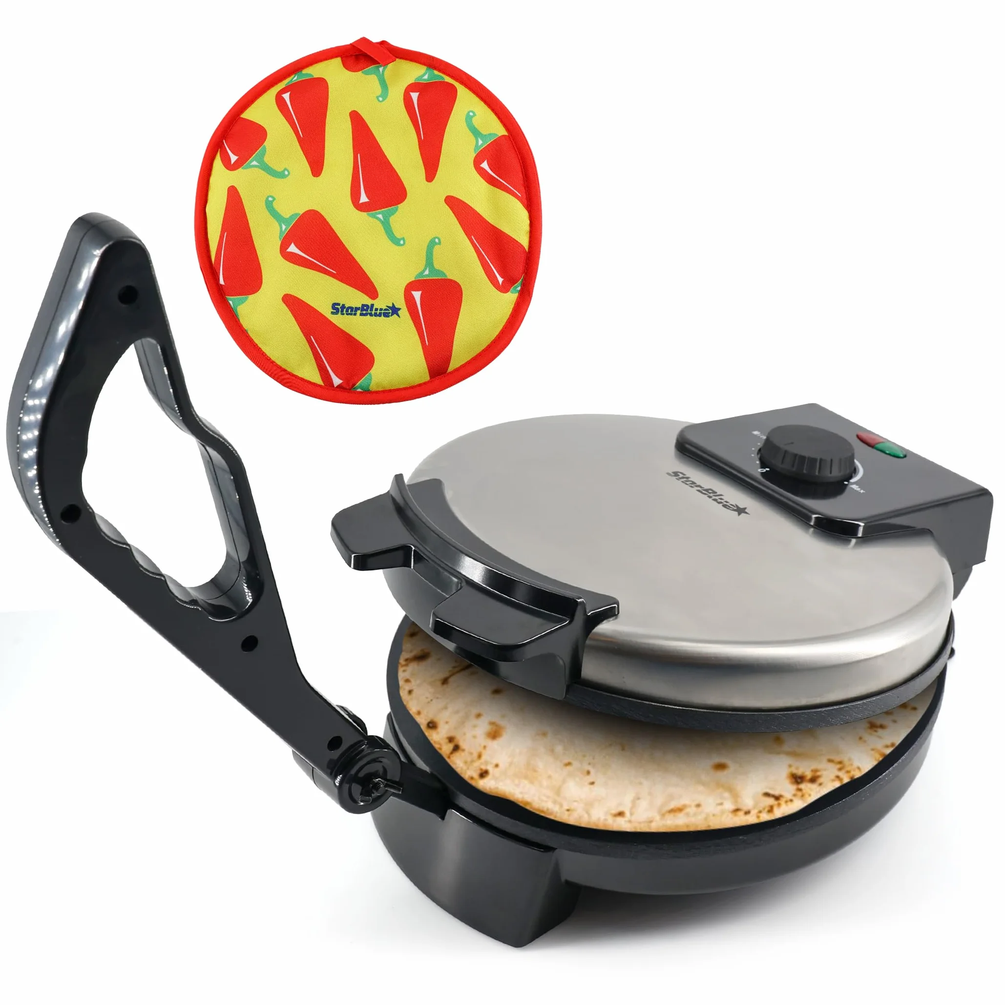 25,4 cm Roti-Maker von StarBlue mit kostenlosem Roti-Wärmer und abnehmbarem Griff – Indischen Chapati, Tortilla, Roti AC220-240V 50/60Hz 1200W, UK-Stecker