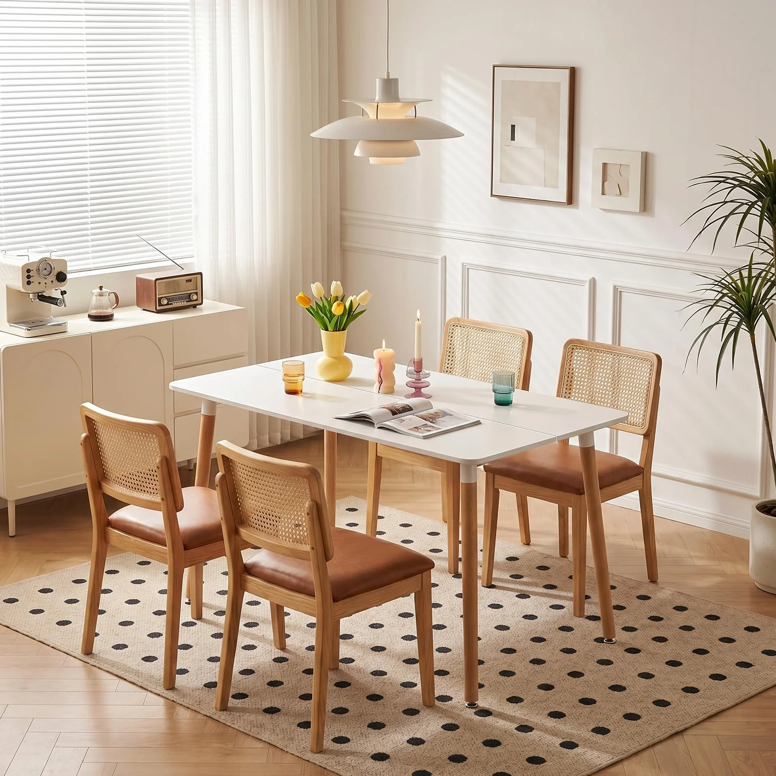 H.J WeDoo Rechteckig Esstisch Küchentisch Buchenholz für 4 Stühle Esszimmertisch Tisch mit Holzbein MDF Weiß 110 x 70 x 75 cm(Nur Tisch)