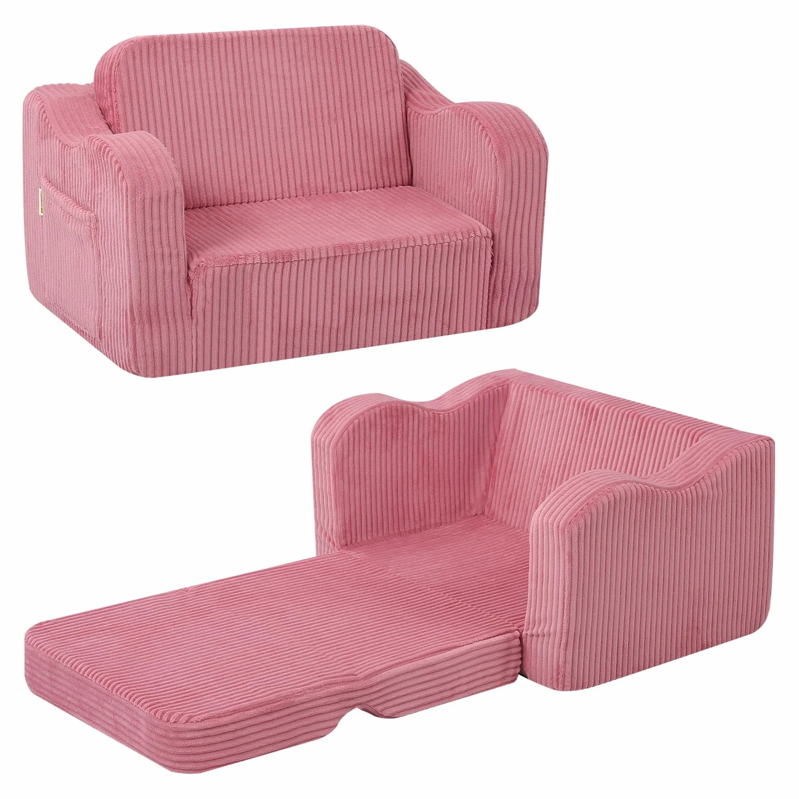 MeMoreCool Cord Kindersofa, Kinder Relaxsessel, Baby Lounge Sofa, Mini Couch für Kuschelecke Kinderzimmer, ausklappbare Couch für Jungen und Mädchen im Alter von 1–3 Jahren, Rosa