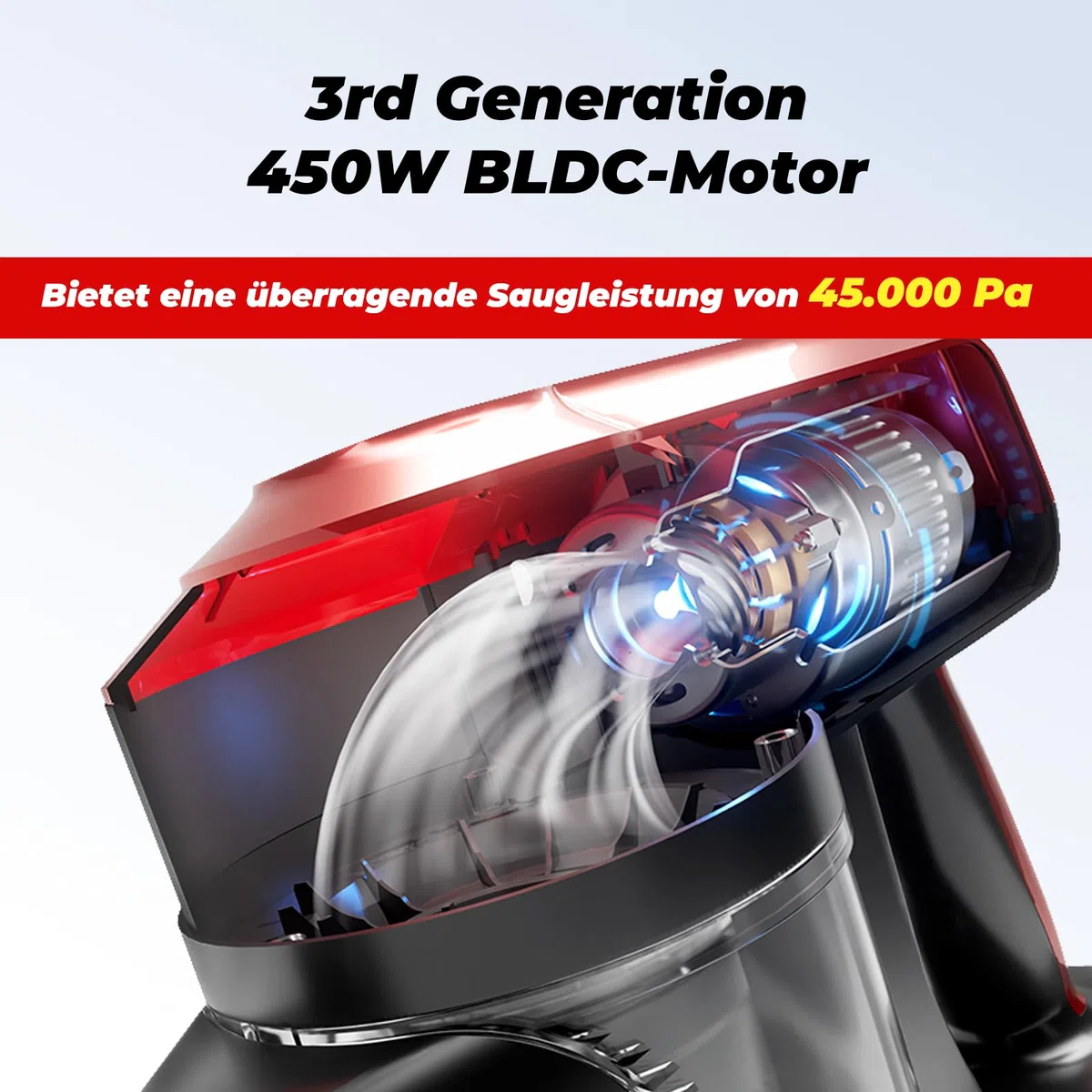 Akitas V10A Akku Staubsauger Kabellose mit 450W BLDC-Motor, 45kPa Saugleistung, 60 Min Laufzeit, LED-Bürste mit grünem Licht, Anti-Verhedderung, ideal für Teppiche, Hartböden & Tierhaare