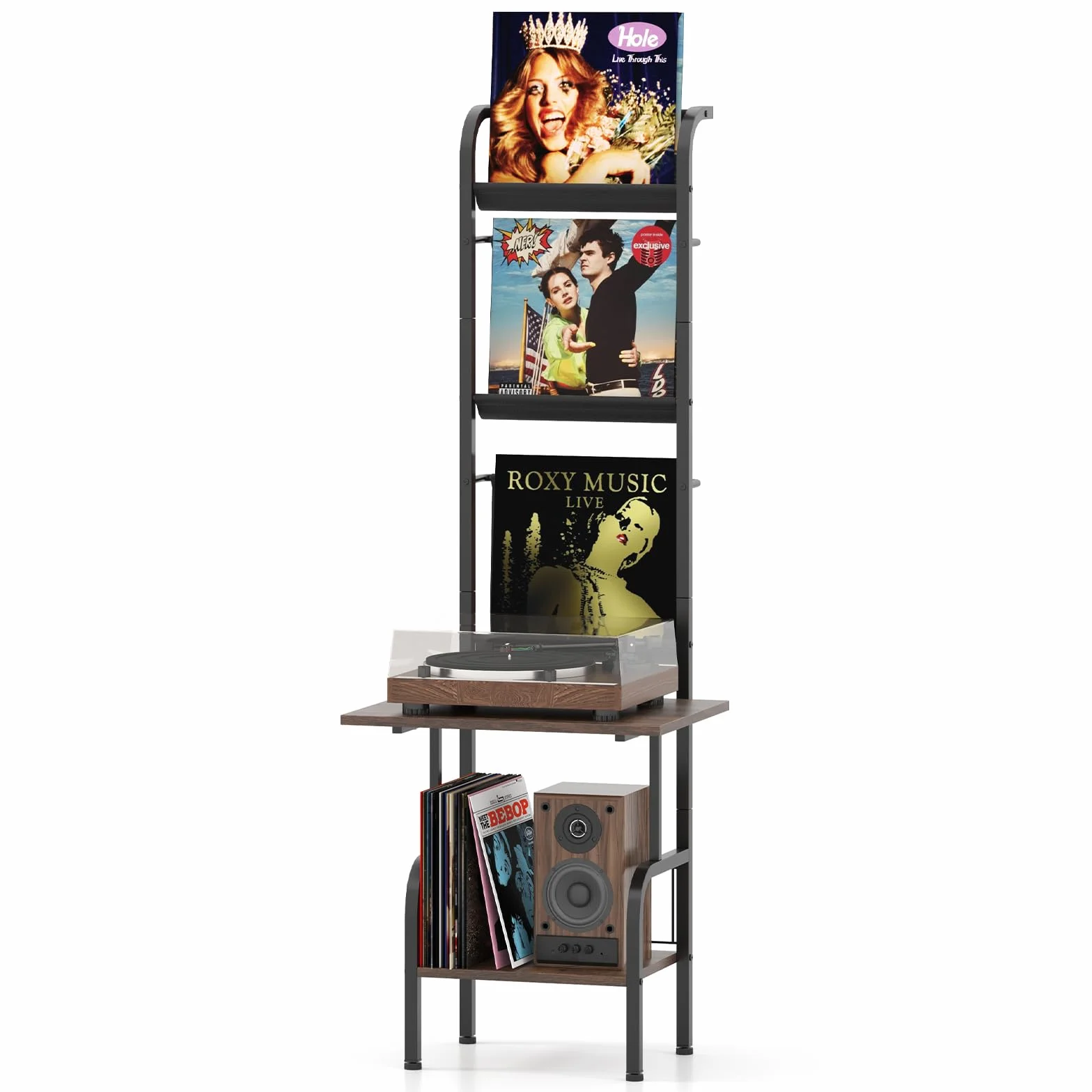 COSTWAY 5-stöckiger Plattenspielerständer mit Vinyl-Ausstellungsregal, Schallplattenständer Plattenhalter, Vinyl-Schallplatten Plattenspieler Regal für Alben CDs 50 x 51 x 145 cm (Kaffee)