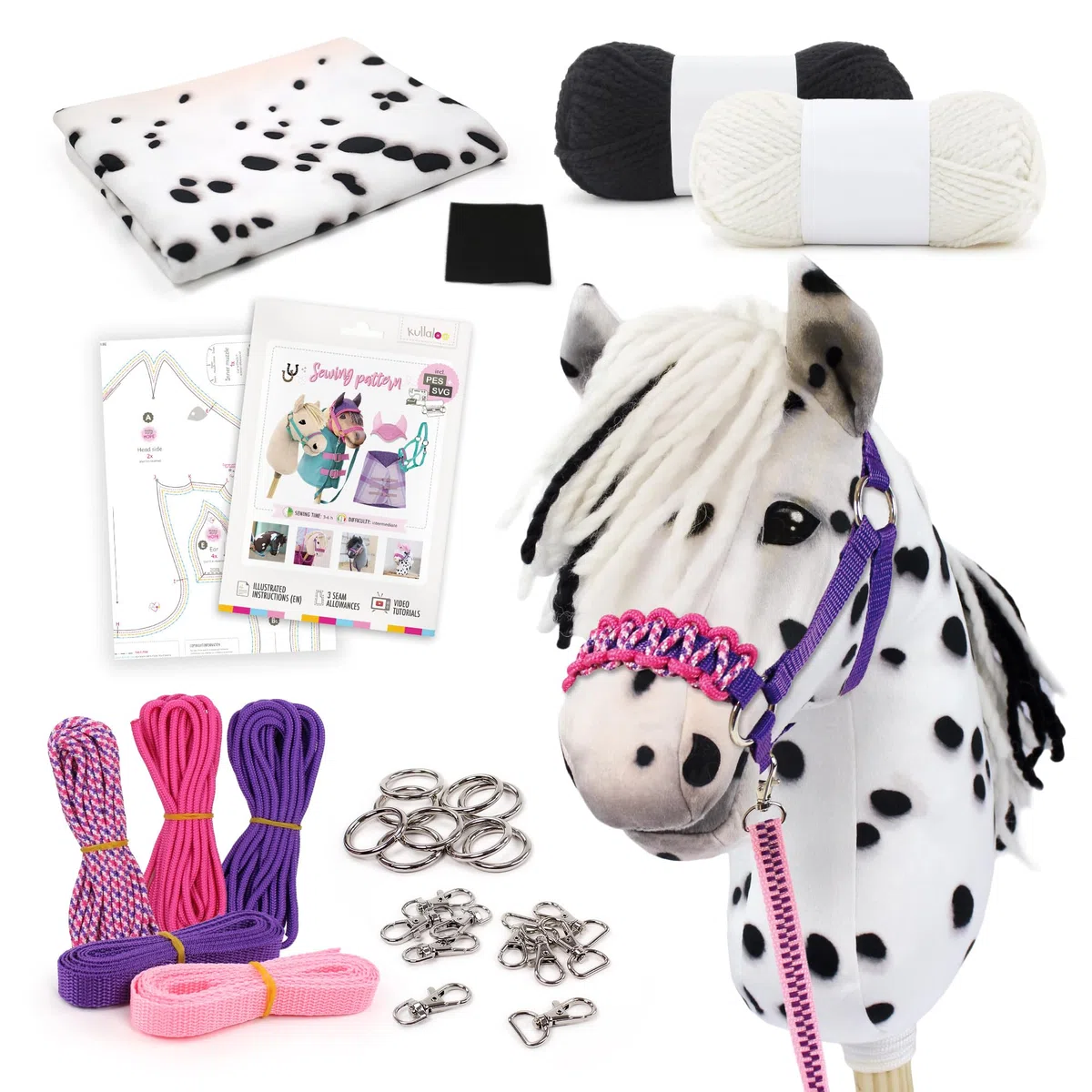 kullaloo Bastelset für Hobby-Pferde zum Selbermachen: Machen Sie ein Leoparden-Pony mit Halfter und Leinen. Inklusive Schnittmuster mit PES- und SVG-Dateien