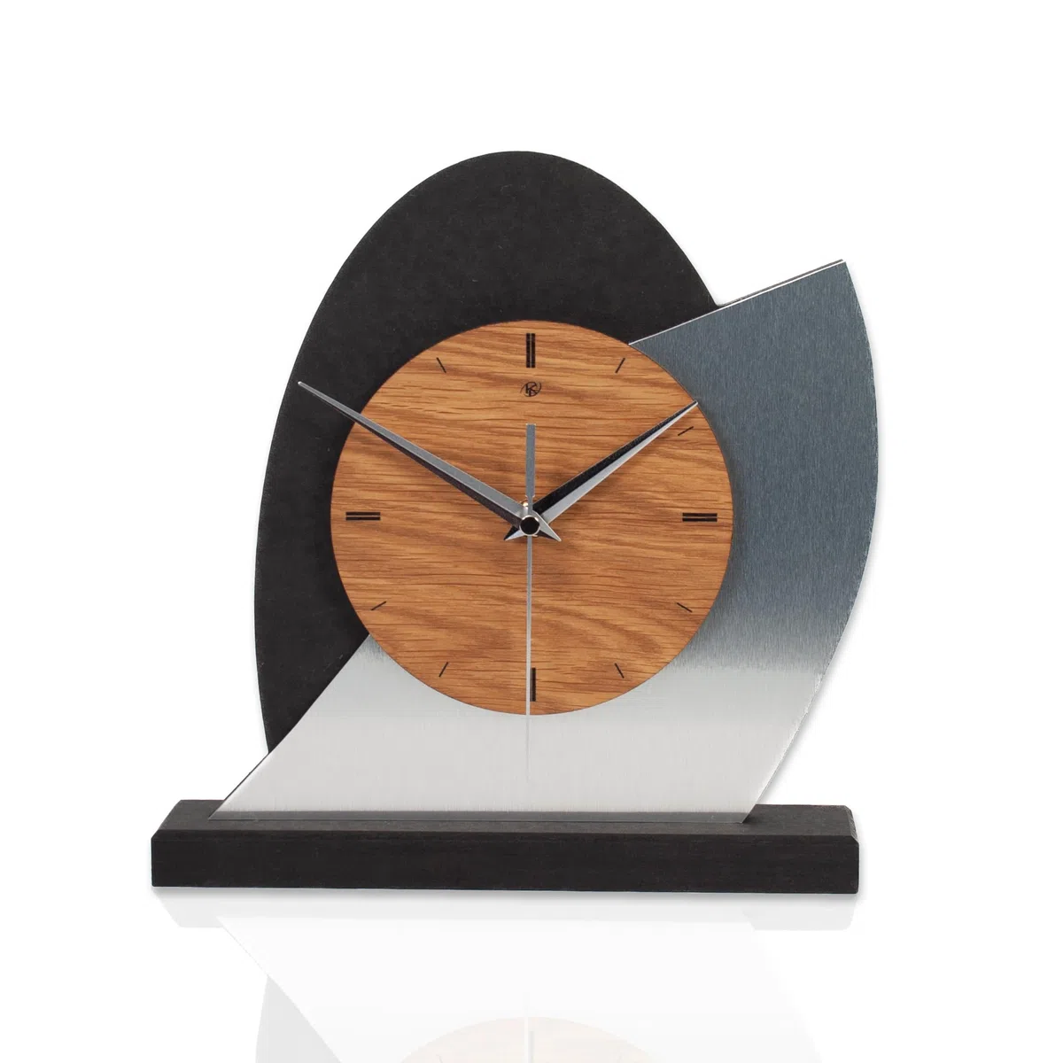 Kreative Feder Designer-Standuhr „Silver Dome“ aus Holz - Tischuhr in modernem Metallic-Look schwarz, braun, Silber; Größe ca. 25,5x25,5cm (leises Funkuhrwerk)