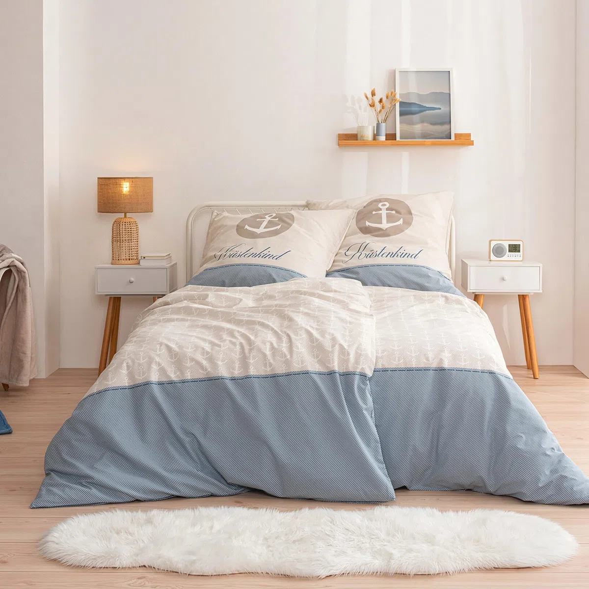 Anker Bettwäsche 135x200 · Bettwäsche-Set · Partner-Bettwäsche · KÜSTENKIND · Kissenbezug 80x80 + Bettbezug 135x200 cm - 100% Baumwolle · 4-teilig