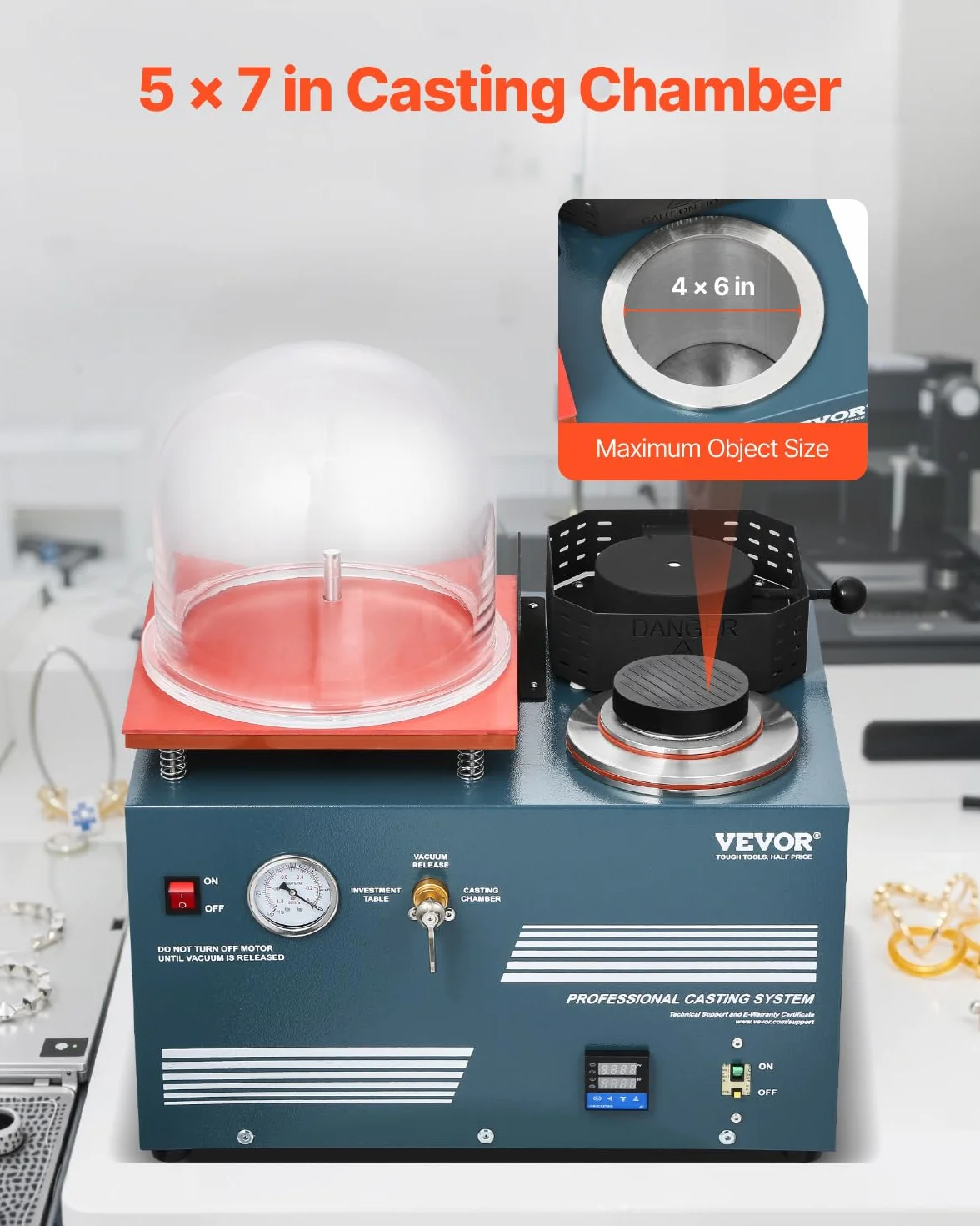 VEVOR Vakuum-Einbettgussmaschine 2 L mit Schmelzofen & praktischer Öleinspritzöffnung, Metallschmuckgusswerkzeug Vakuumgussmaschine zum Gießen von Schmuck und Schmelzen von Schrott Silber Gold Kupfer