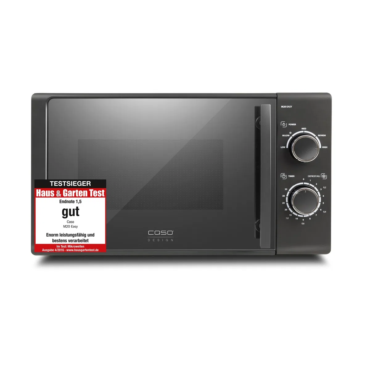 CASO M 20 EASY, Mikrowelle, 20L, 700 Watt, Drehteller Ø 25,5cm | 2 Auftauprogramme, anthrazit, Schwarz, Testsieger: Haus & Garten Test