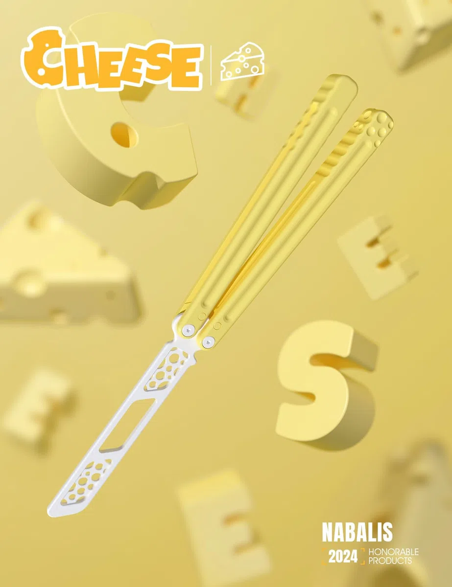 Nabalis Cheese Butterfly Knife Balisong Trainer, 6061 Aluminum, 420C Blade Material, Teflon-Coated, Public-Friendly Metal Trainer