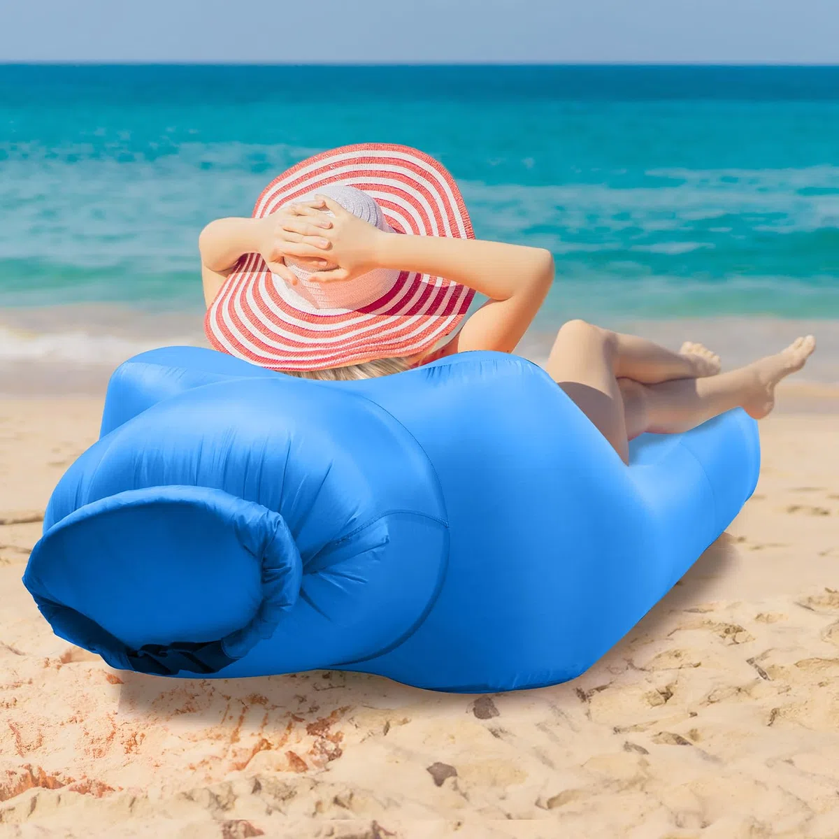 Aufblasbares Sofa für Land und Wasser, Luftsofa Faltbar Leicht, Aufblasbare Couch mit Tasche, Camping Sofa Für Garten Strand Picknick, Outdoor und Indoor, Blau
