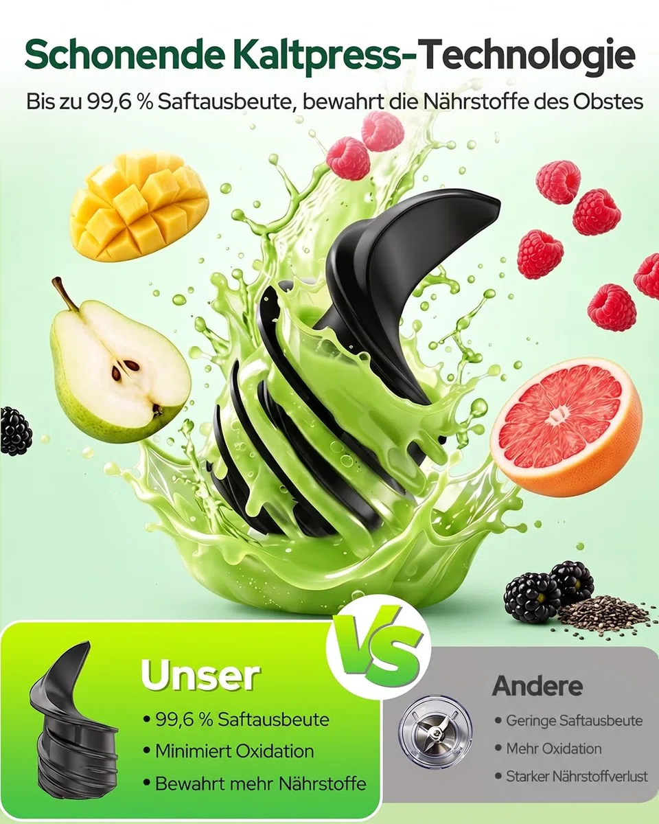 2026 Verbesserter Slow Juicer, Entsafter mit 155 MM Breitem Einfüllschacht und 2,5 L Einfülltrichter, 3-in-1 Smart Touch Juicer Machine für ganze Früchte/Gemüse, Sorbet und Nussmilch (Gray-B)