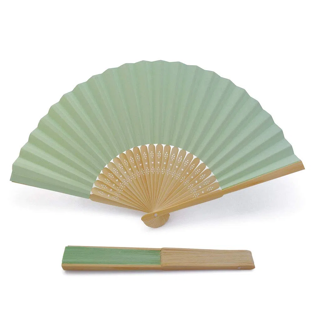 Handfächer aus weißem Papier und Bambus für Hochzeiten (Grün, 50 Handfächer)