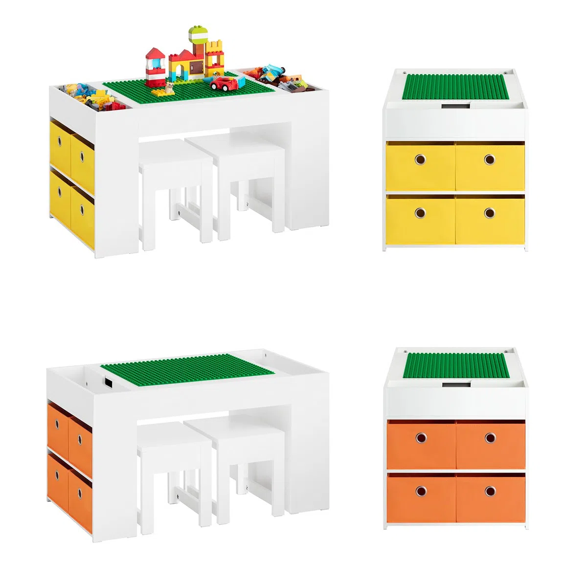 SoBuy Kindertisch mit 2 Stühlen Kinder Tisch Stuhl Set Kindersitzgruppe mit Stauraum Spieltisch und Aktivitätstisch für Kinderzimmer Weiß 87x50x50cm KMB75-W