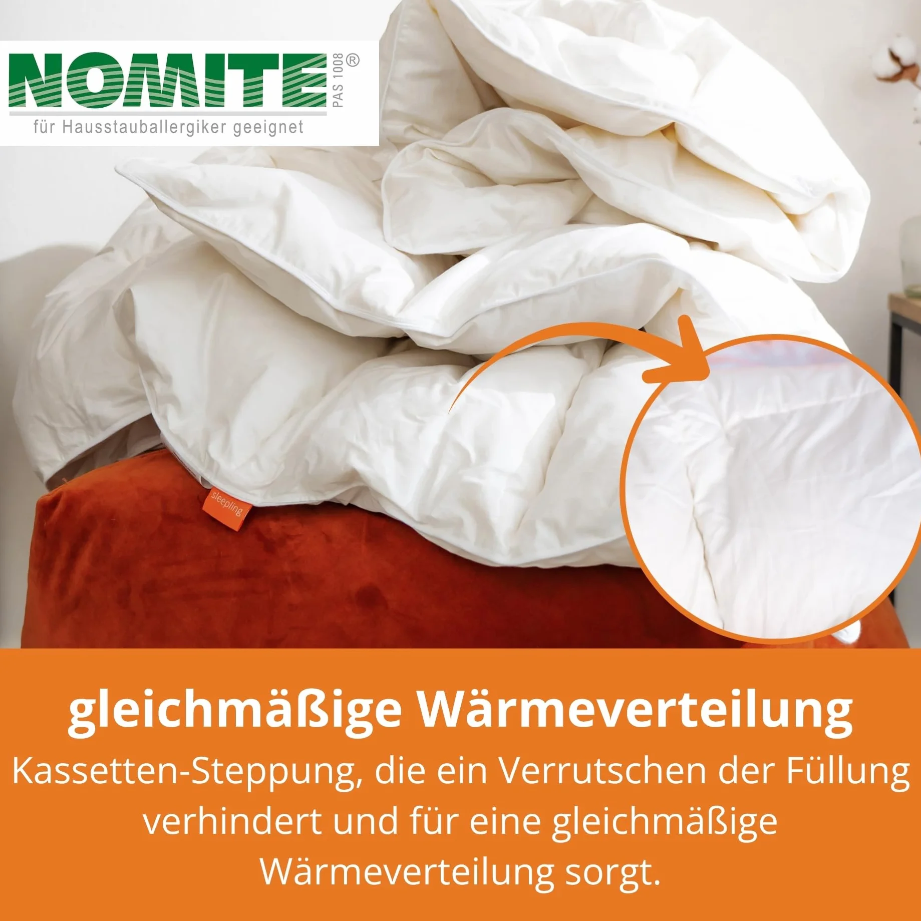 sleepling extra leichte Sommer Daunendecke 135x200 cm, 90% Daunen 10% Federn, Sommerdaunendecke, Sommerdecke, Sommerbettdecke, Bettdecke 135 x 200 cm, Made in EU, Öko-Tex, Downpass