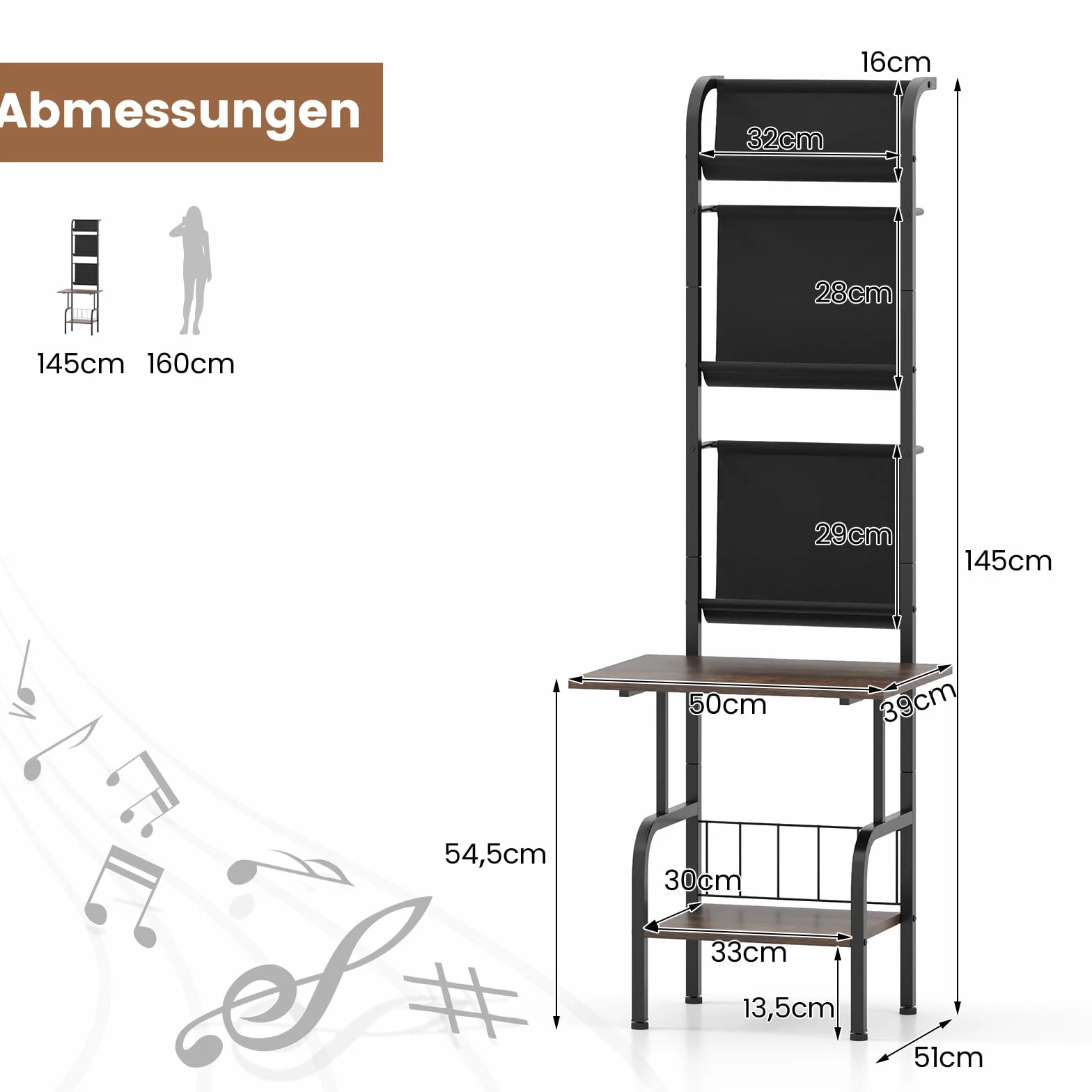 COSTWAY 5-stöckiger Plattenspielerständer mit Vinyl-Ausstellungsregal, Schallplattenständer Plattenhalter, Vinyl-Schallplatten Plattenspieler Regal für Alben CDs 50 x 51 x 145 cm (Kaffee)