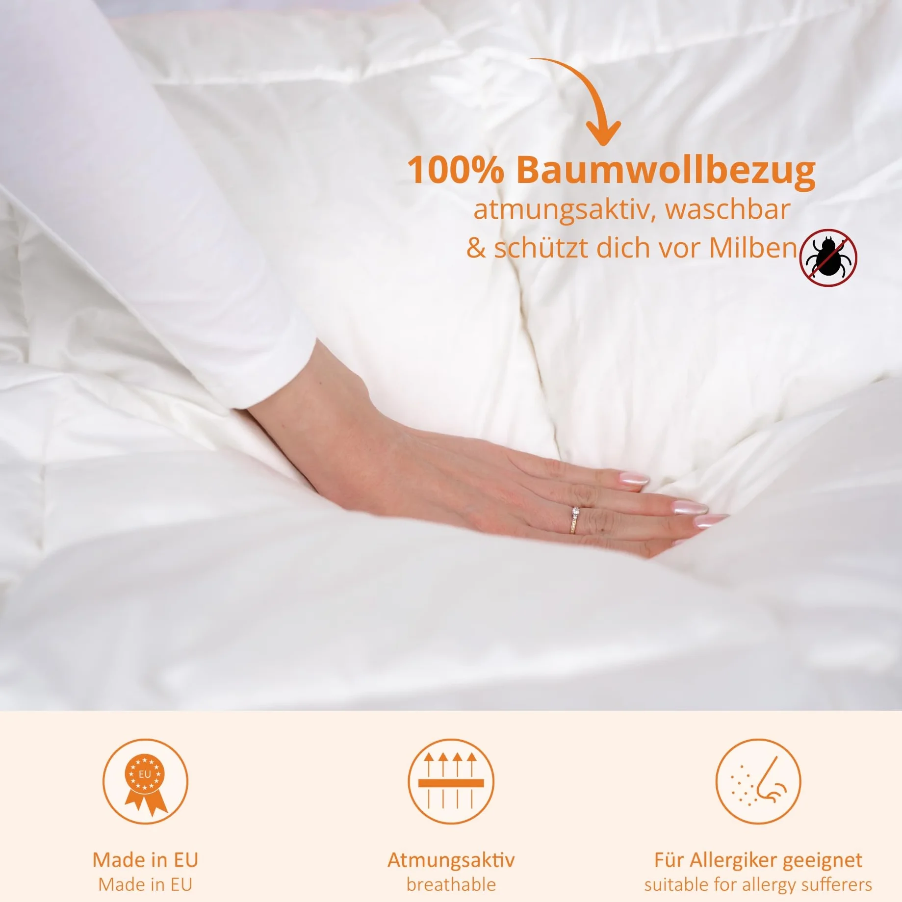 sleepling extra leichte Sommer Daunendecke 135x200 cm, 90% Daunen 10% Federn, Sommerdaunendecke, Sommerdecke, Sommerbettdecke, Bettdecke 135 x 200 cm, Made in EU, Öko-Tex, Downpass