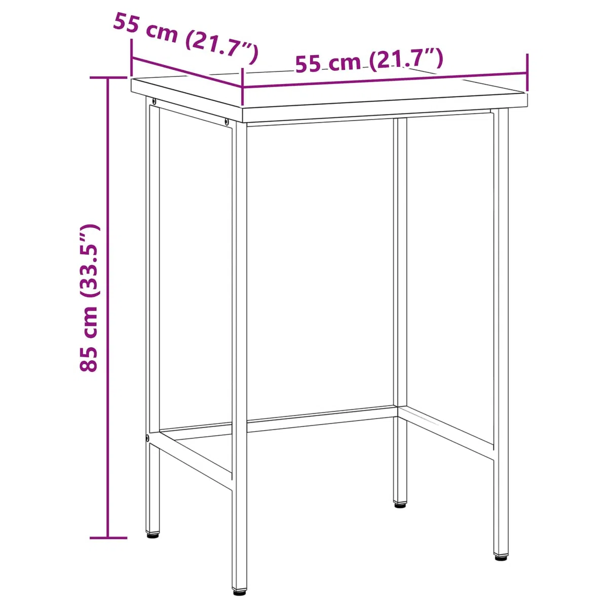 vidaXL Ecktisch Grau 55 x 55 x 85 cm Stahl und hochwertiges Holz, Verstellbare Füße, moderner Ecktisch, quadratisch, stylisches Möbel, platzsparend für Wohnzimmer