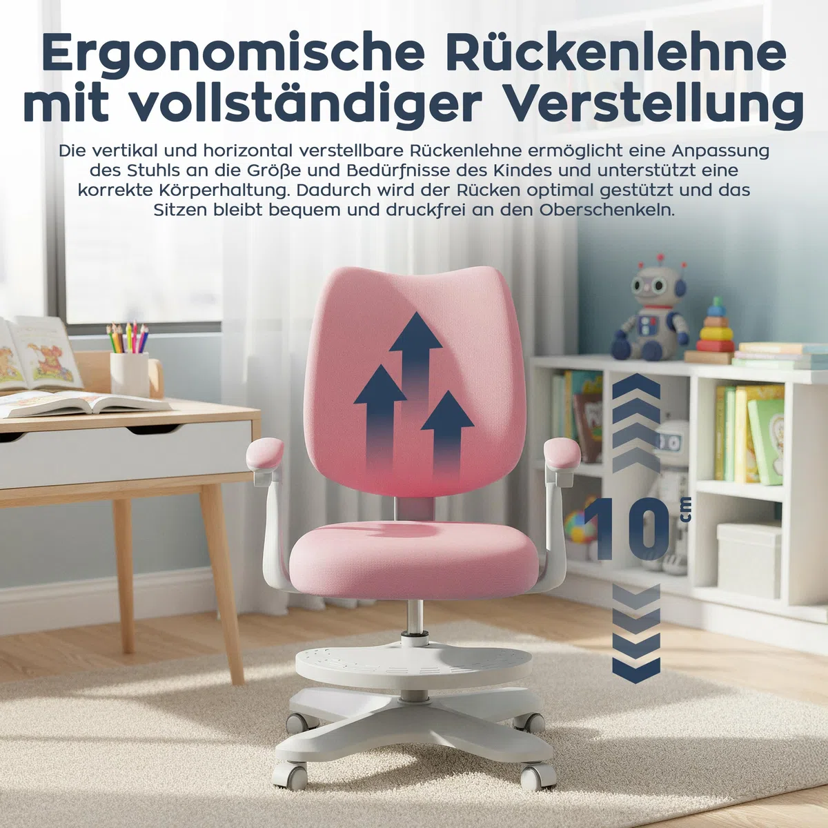 MARK ADLER Schreibtischstuhl Kinder ab 6 Jahren Junior 4.6 – Ergonomischer Kinderstuhl mit Fußstütze – Drehstuhl Höhenverstellbar – Verstellbare Rückenlehne & Klappbare Armlehnen – Rosa