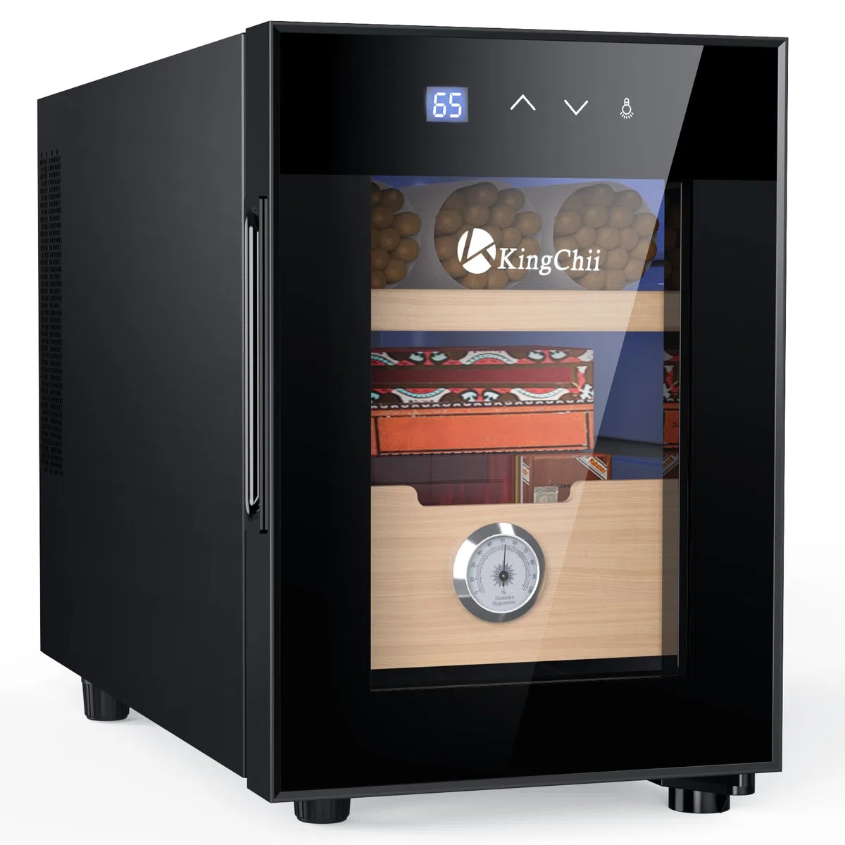 KingChii 16L Elektrischer Zigarren-Humidor, Kühlkontrollsystem, Elektronischer Kühler-Humidor-Schrank mit Regalen aus Spanischer Zeder und Hygrometer (2 Schichten, 100 Kapazität)