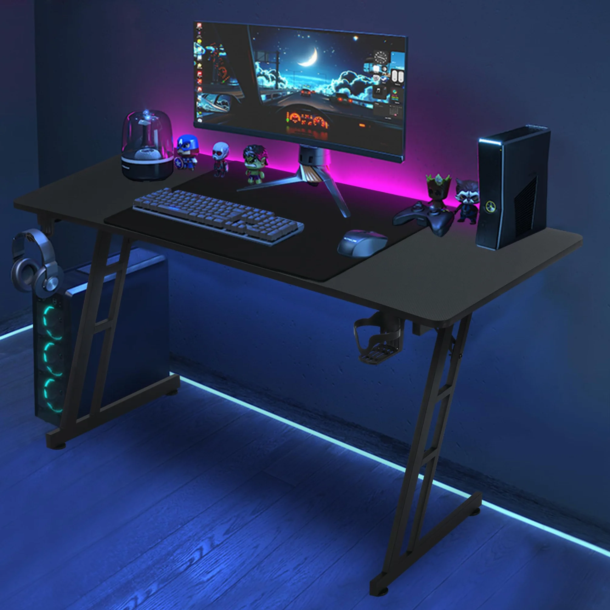 NAIZY Gaming Tisch 160x60cm Gamingtisch Schwarz Schreibtisch Kohlefaserplatte Gamer Computertisch Ergonomischer PC Tisch mit Kabelloch