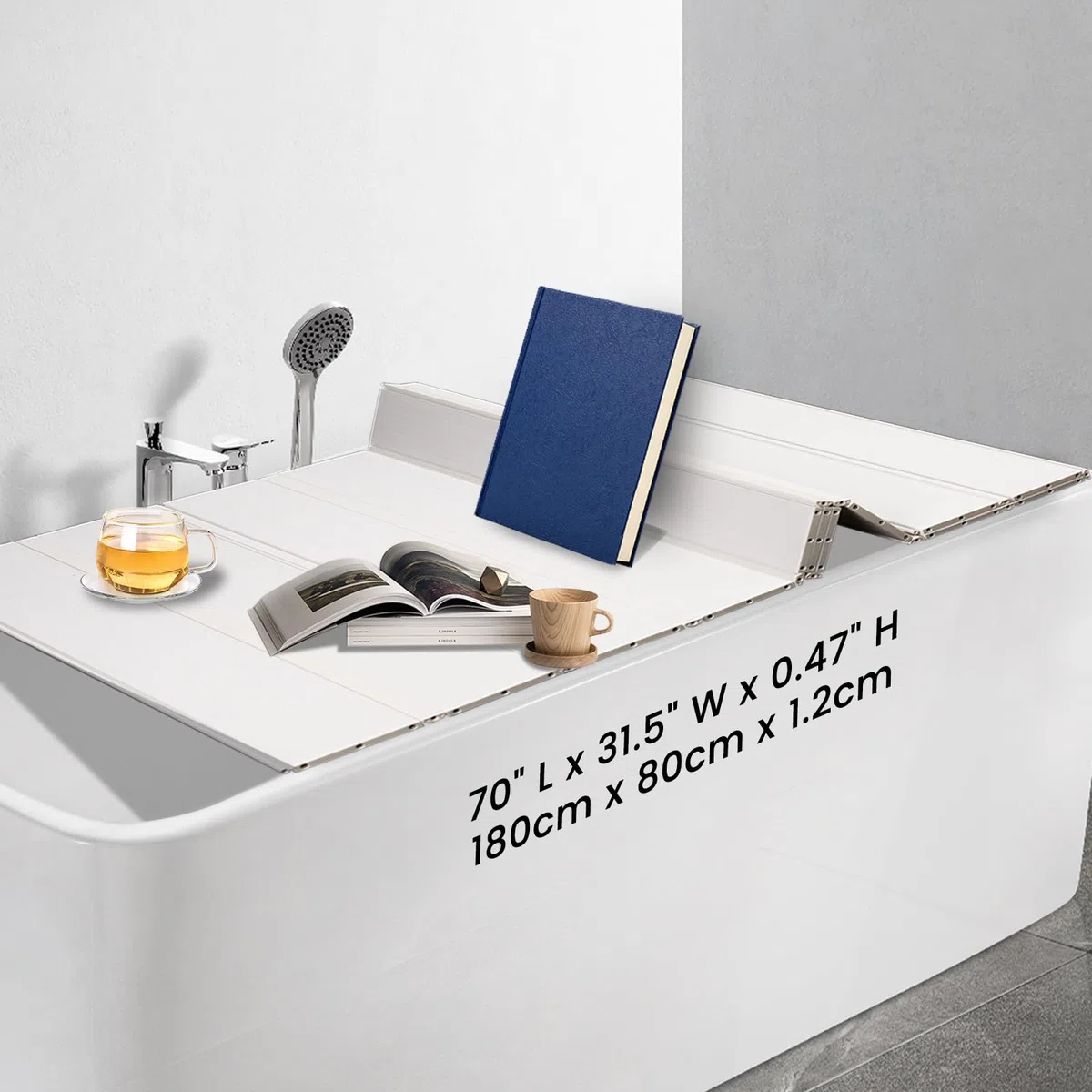 80x180cm Badewannenabdeckung bis 10kg Belastbar - 12mm Badewannenbretter Faltbare Badewannenablage Dämmplatte Staubdicht Wasserdicht für Haus Badewannen Badezimmer SPA Weiß