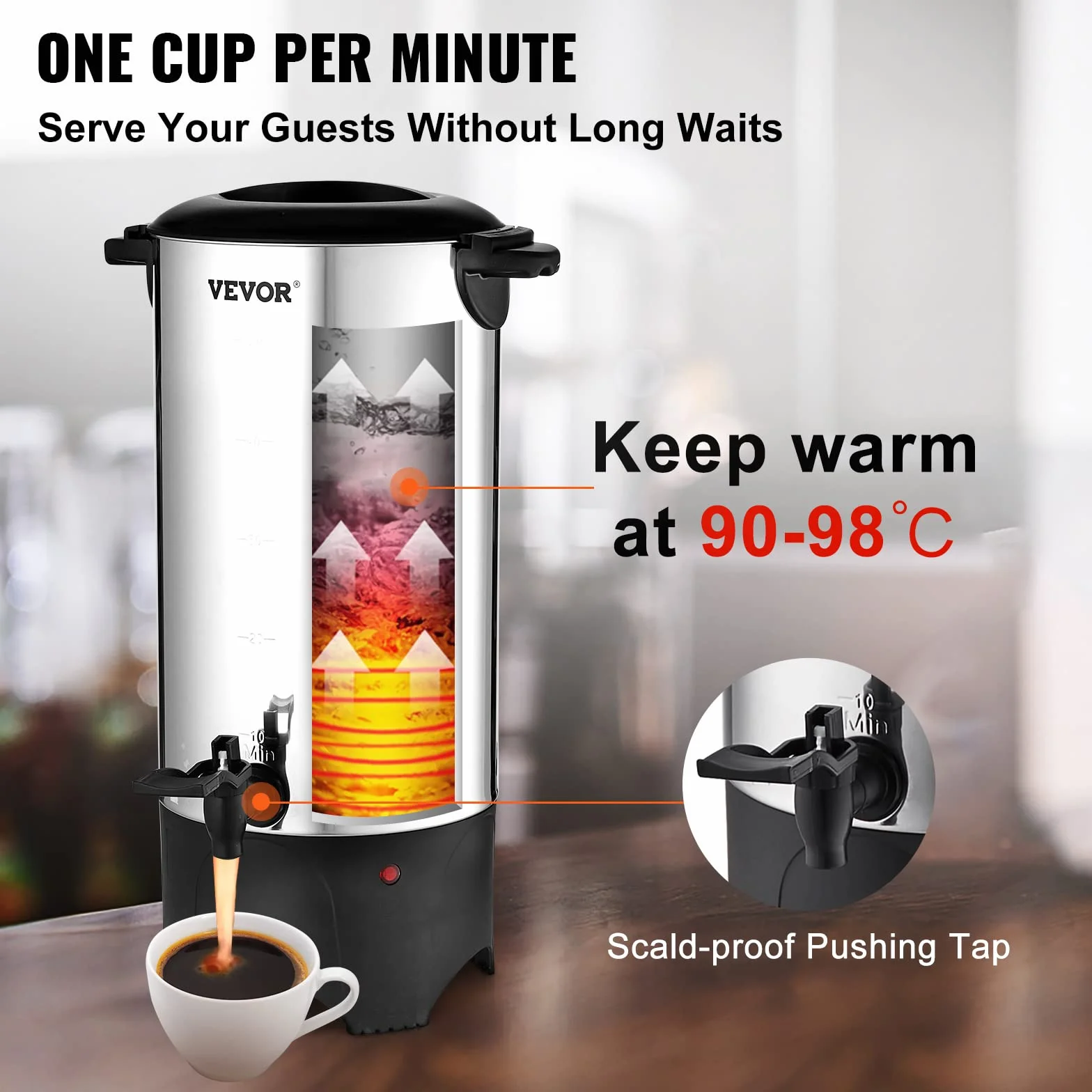 VEVOR Kommerzielle Heißgetränkespender Kaffee Heißwasserspender 50 Tassen, 1000 W Warmhaltebehälter Heißwasserspender 7,4 L Warmhaltebehälter Säfteimer für Büro, Partys, Café, Picknicks usw.
