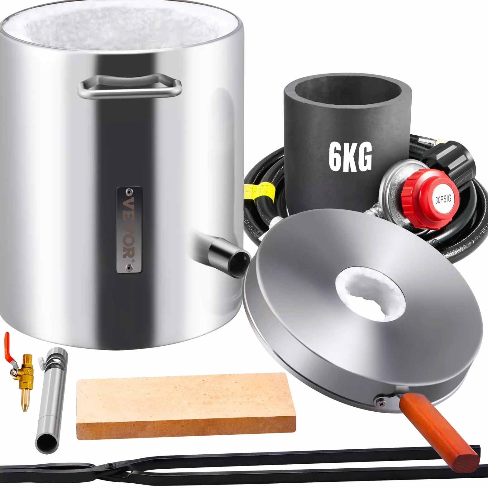 VEVOR Metallschmelzofen, 6 kg große Kapazität, Gießerei-Heimöfen, Schmiede mit Tiegel und Zange, Edelstahlschmelze, für Metallschrott, Gold, Kupfer, Silberguss