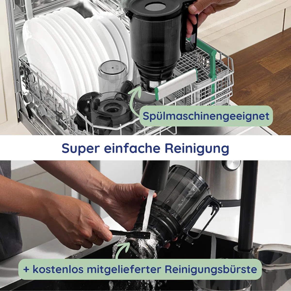 Safecourt Entsafter Gemüse und Obst - Slow Juicer [XXL Einfüllschacht für Ganzes Obst und Gemüse] Saftpresse elektrisch [mit 90% Saftergebnis] - Obstpresse [mit 1.5 Liter Fassungsvermögen] - Silber