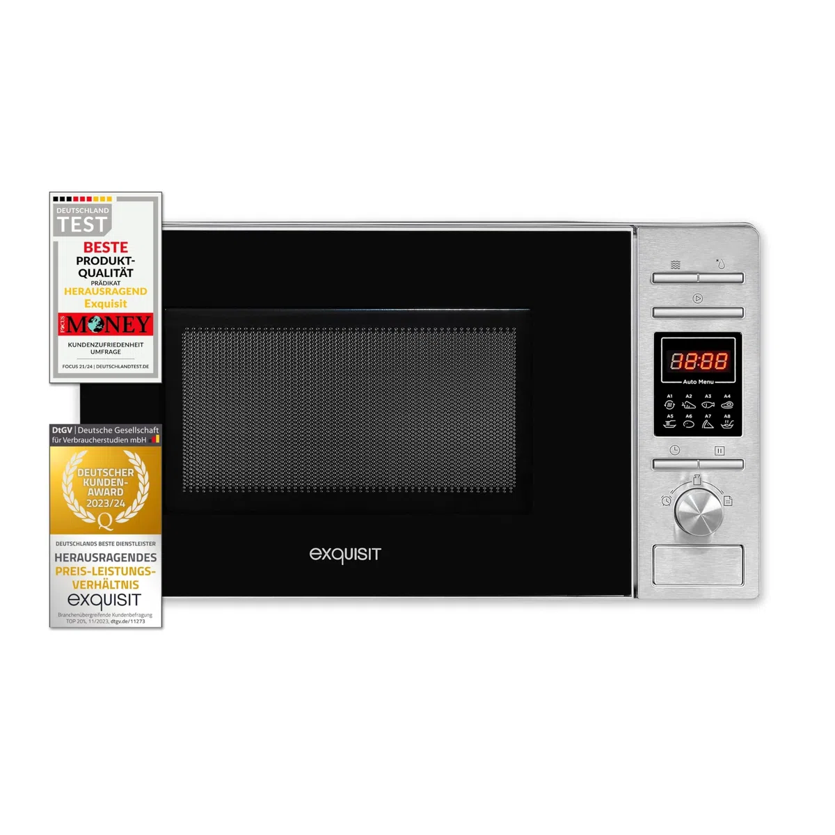 Exquisit Mikrowelle MW 820 DI - 700W, 20 L, Digital-Timer, Silber | Standmikrowelle mit Auftaufunktion, 5 Leistungsstufen, Schnellstart, 255 mm Drehteller & Innenbeleuchtung