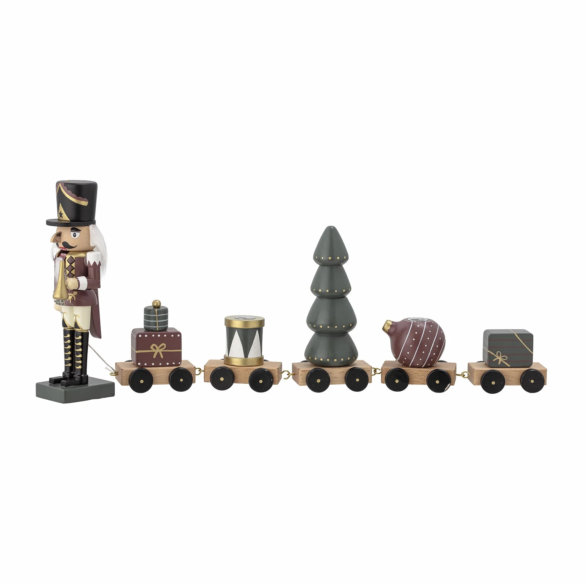 Bloomingville Vadim Nussknacker Tischdekoration zu Weihnachten als Zug mit Weihnachtsfiguren als dekorativer Kerzenhalter für eine gemütliche Atmosphäre 45cm