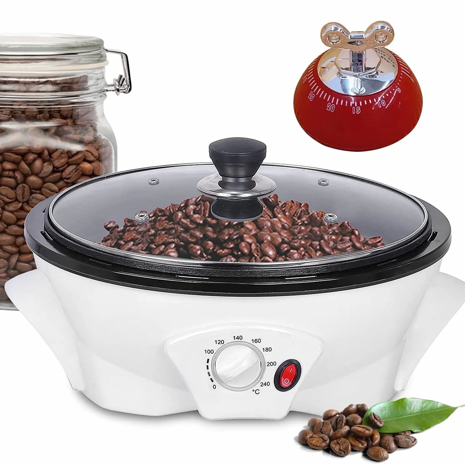 Kaffeeröster, Elektrischer Kaffeeröster 500g, 1200W Kaffeeröstmaschine 0-240℃ Temperatureinstellung für Zuhause mit Timer Rauchfreies Rösten Röstmaschine für Kaffeebohnen Nüsse & Samen