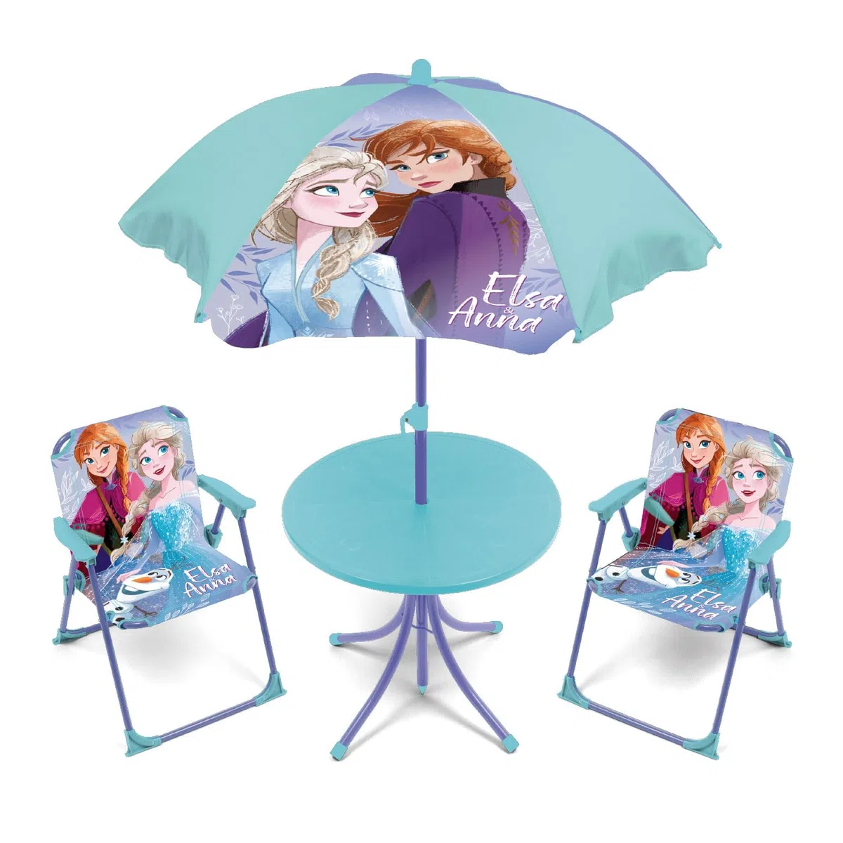 ARDITEX WD16133 Tisch-Set (50 x 50 x 48 cm), 2 Stühle (38 x 32 x 53 cm) und Sonnenschirm (Durchmesser 110 cm) von Disney-Frozen
