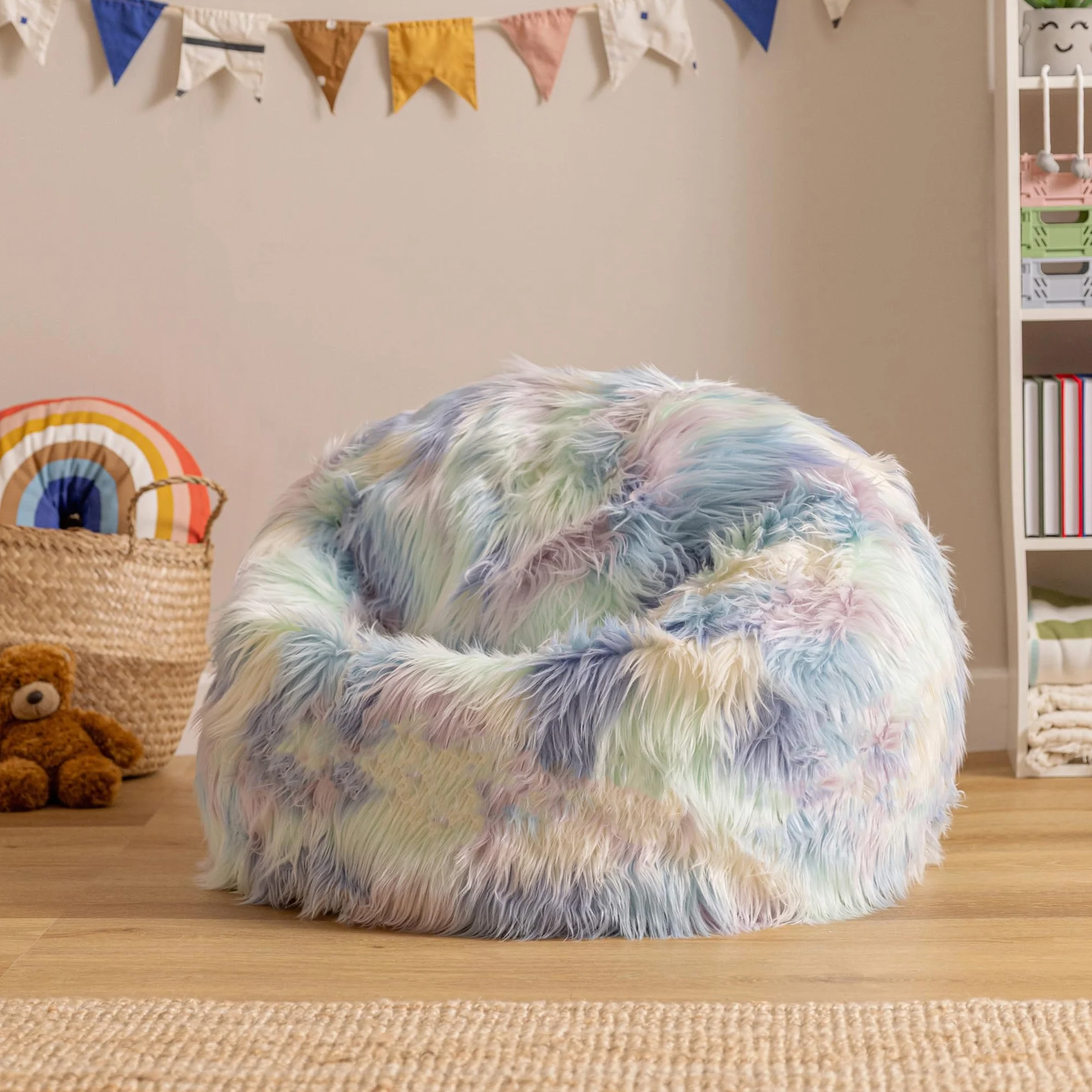 Icon Kingston Sitzsack Kinder, Unicorn, Flauschiger Kunstpelzstoff, Sitzsack Flauschig mit Füllung, Bequemer Kinder Sessel, Kuschelsessel, Lese Sessel, Schlafzimmer, Kinderzimmer, Spielzimmer