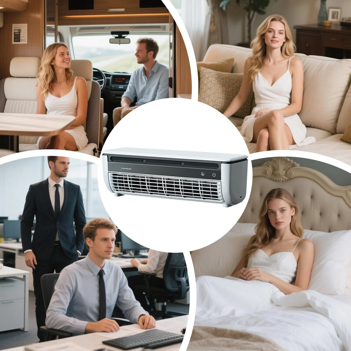 Luftkühler, tragbarer Ventilator mit Klimaanlage, 3 Geschwindigkeitsstufen mit kabellosem Ladegerät für Haus, Schlafzimmer, Camping, Auto, Badezimmer, Küche, Badezimmer