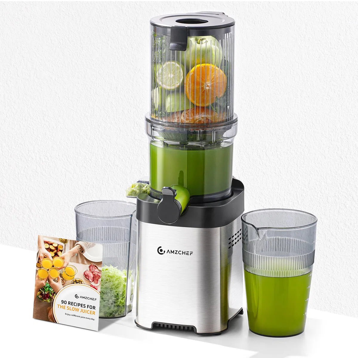 AMZCHEF Leicht zu Reinigender Entsafter mit 2 Gläsern - Slow Juicer