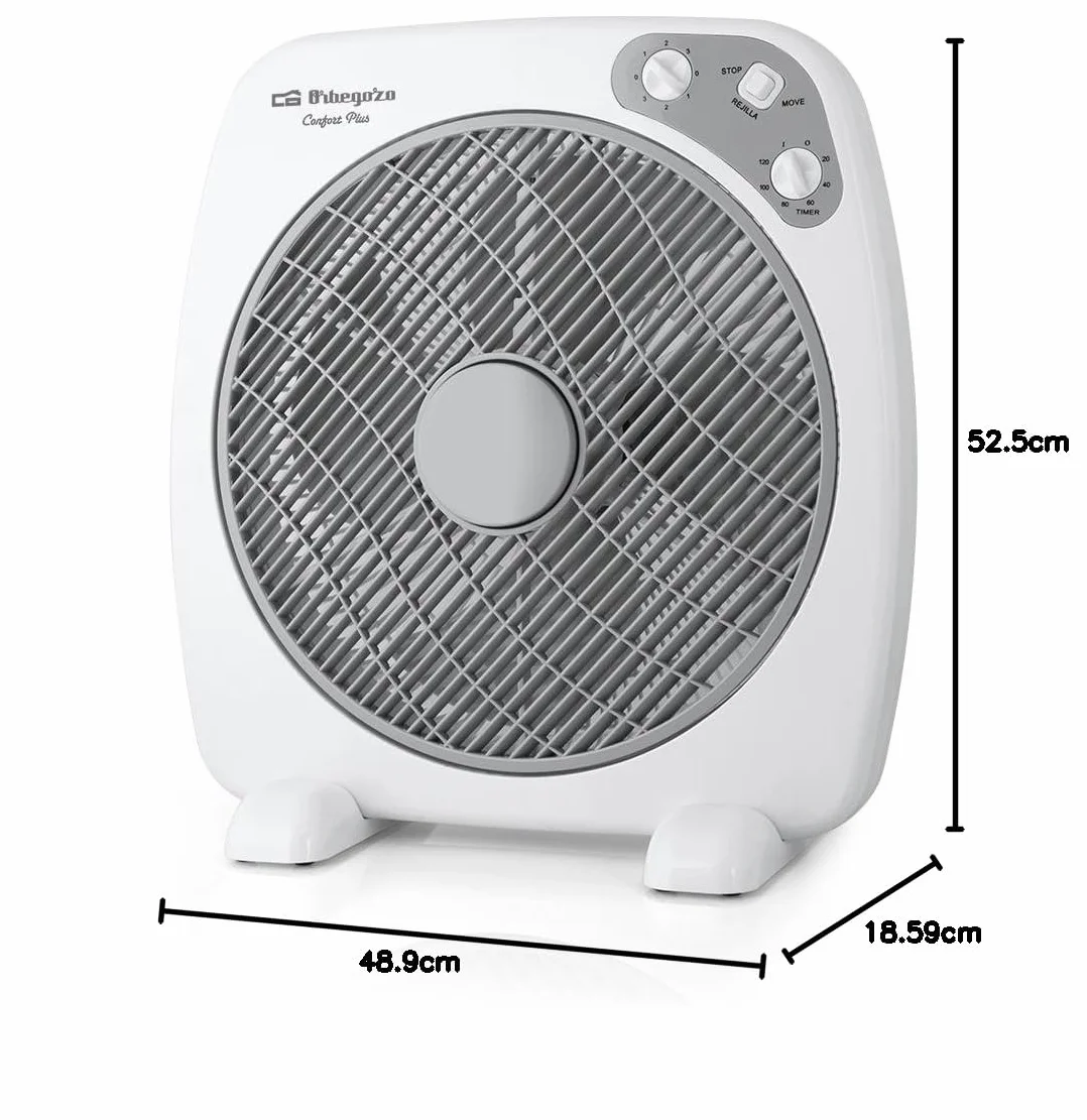 Orbegozo BF 0140 - Ventilator Box Fan mit 3 Geschwindigkeiten, Drehfunktion, Timer, Blattgröße von 40 cm, 60 W, Schwarz