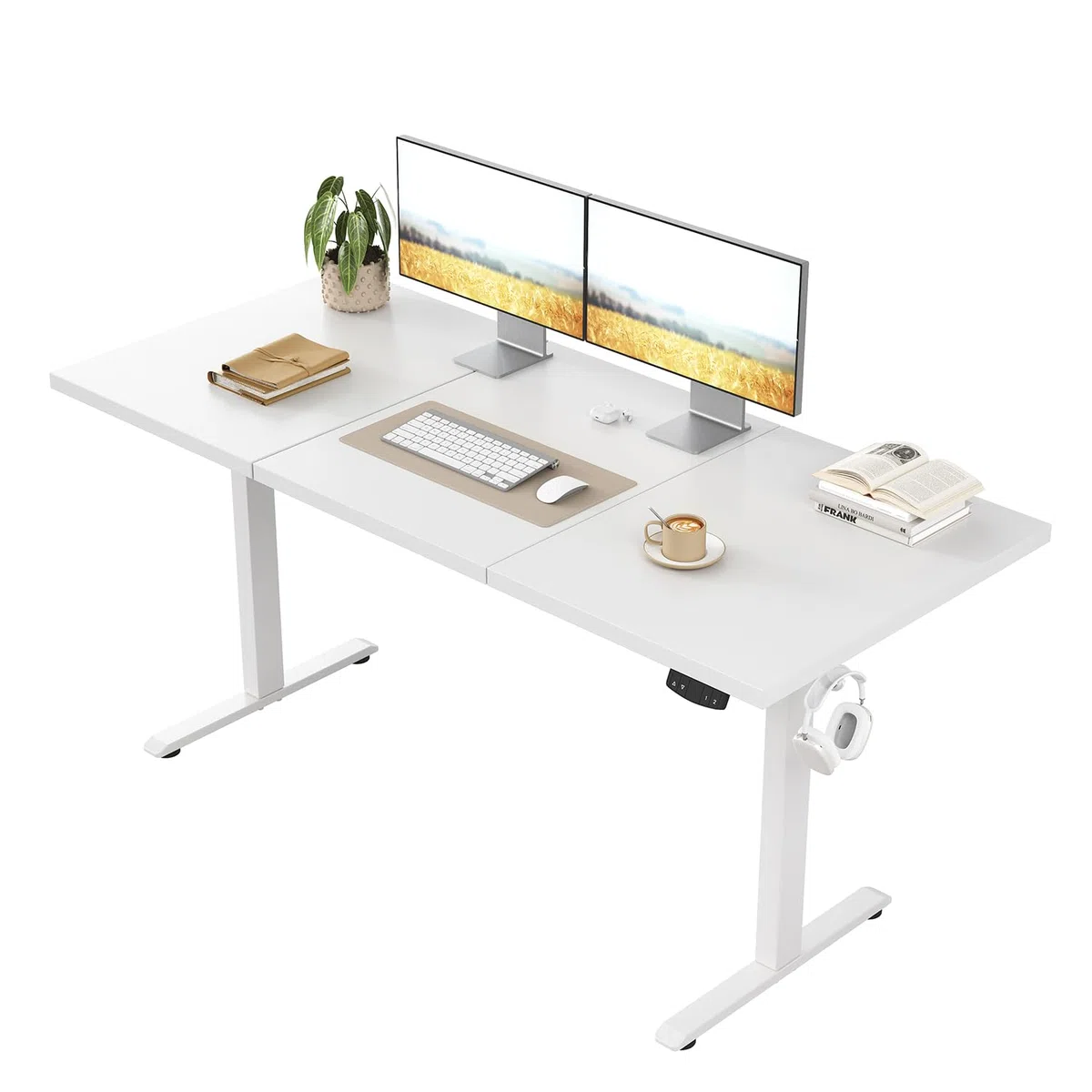 Klicelor Höhenverstellbarer Schreibtisch, Elektrischer Steh-Sitz Bürotisch, Computertisch mit 2 Memory-Funktion, Stehpult, 120 x 60 cm, Weiß
