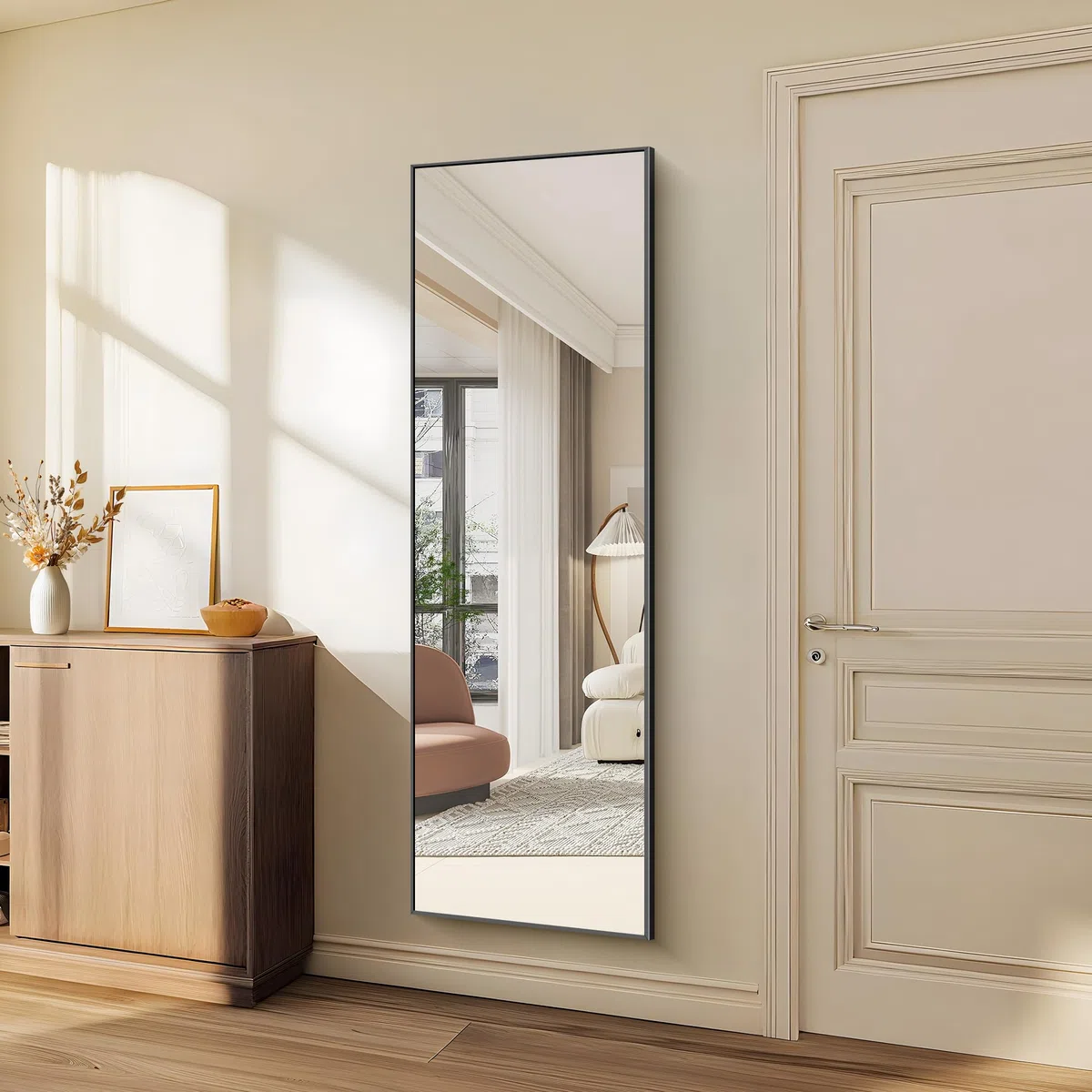 WOLIBEER Ganzkörperspiegel 161 x 52 cm, Rechteckiger Ganzkörperspiegel mit Schwarzem Aluminiumrahmen Wandspiegel Stehspiegel, Spiegel für Schlafzimmer, Ankleidezimmer Wohnzimmer Fitnessstudio Flur