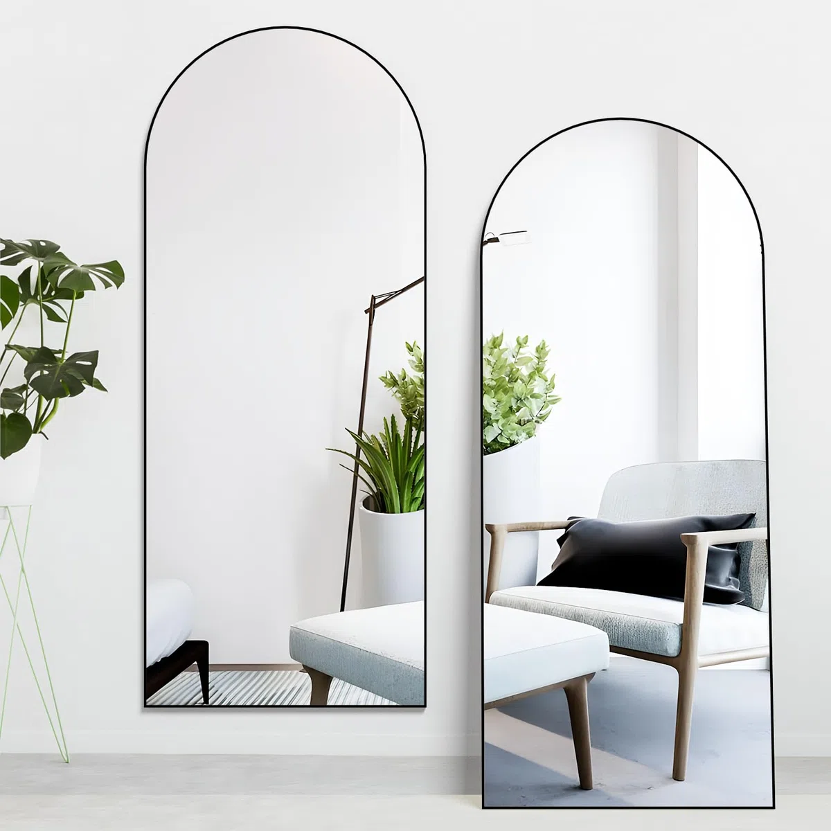 165 x 60 cm gewölbter Bodenspiegel, Ganzkörper-Wandspiegel mit Aluminiumrahmen, gewölbter Oberseite, zum Aufhängen oder Anlehnen, Ankleidespiegel für Schlafzimmer, Wohnzimmer, Schwarz