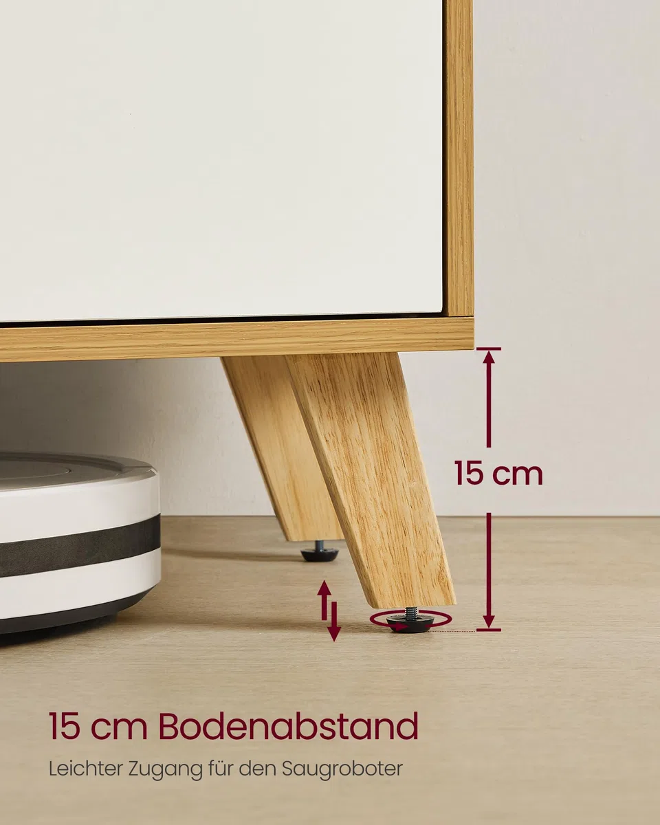 VASAGLE TV-Schrank, Lowboard, Fernsehschrank mit Verstellbarer Ablage, für Fernseher bis zu 65 Zoll, 147 cm lang, Übergangsstil, Fernsehtisch, Wohnzimmer, natureichenfarben-cremeweiß LTV556Y01