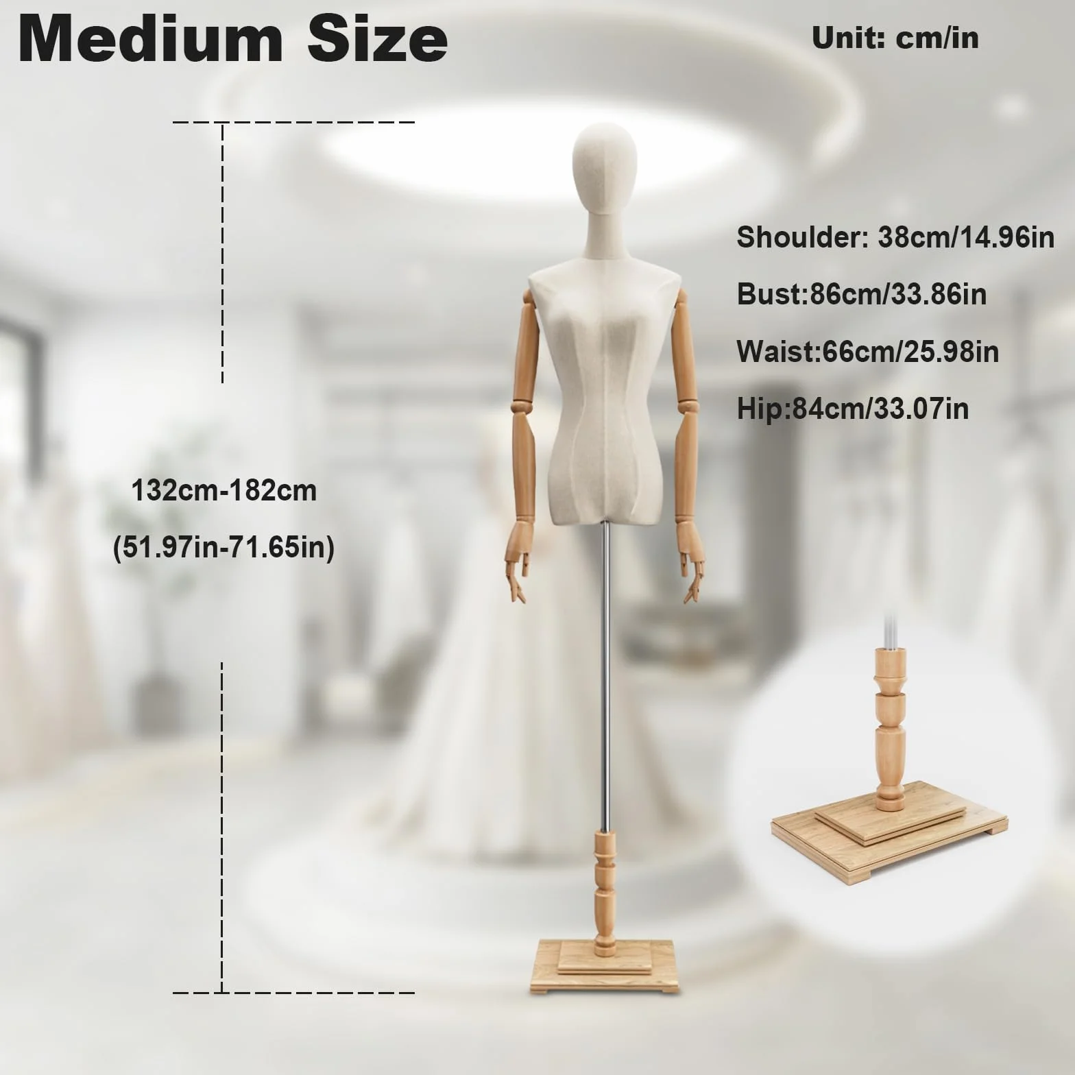 Schaufensterpuppe, Mechanische Arme und Finger Schneiderpuppe Damenbüste Torso Körper Weiblich, Höhenverstellbar Mannequin für Bekleidungsgeschäft, Kleiderständer, Boutique, Weiß