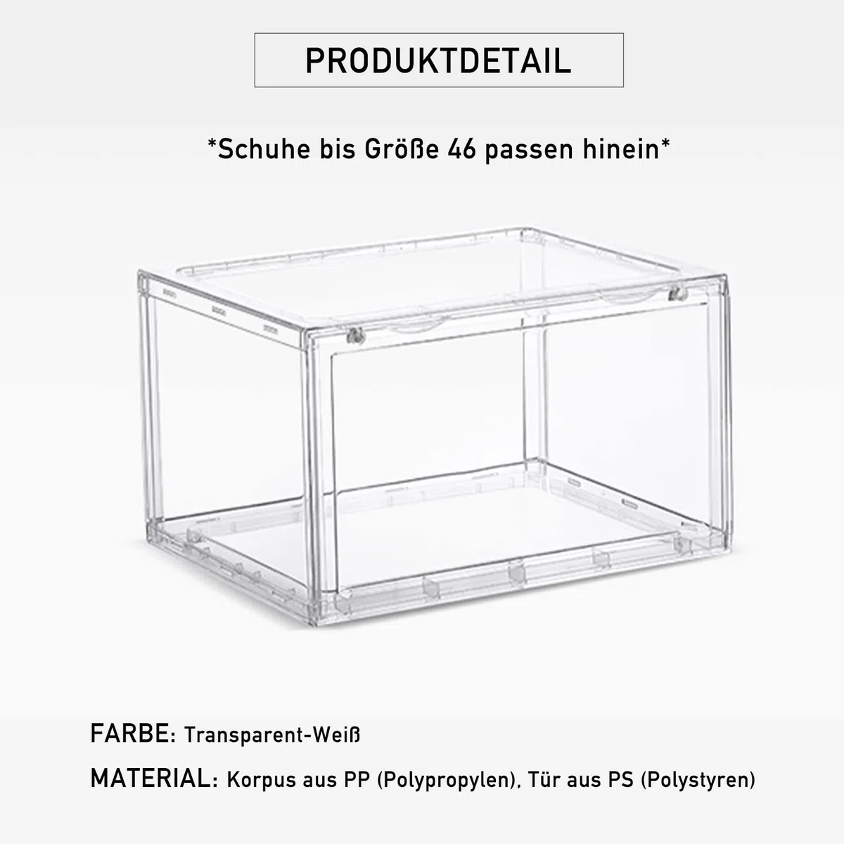 PUCHIKA Schuhbox, Schuhboxen stapelbar durchsichtig, Schuhboxen 6er-Set, durchsichtiges Schuhbox, Schuhkarton Kunststoff, Schuhaufbewahrungsbox für Schuhe, Größe 36x28x22cm, durchsichtig klar, Typ-H