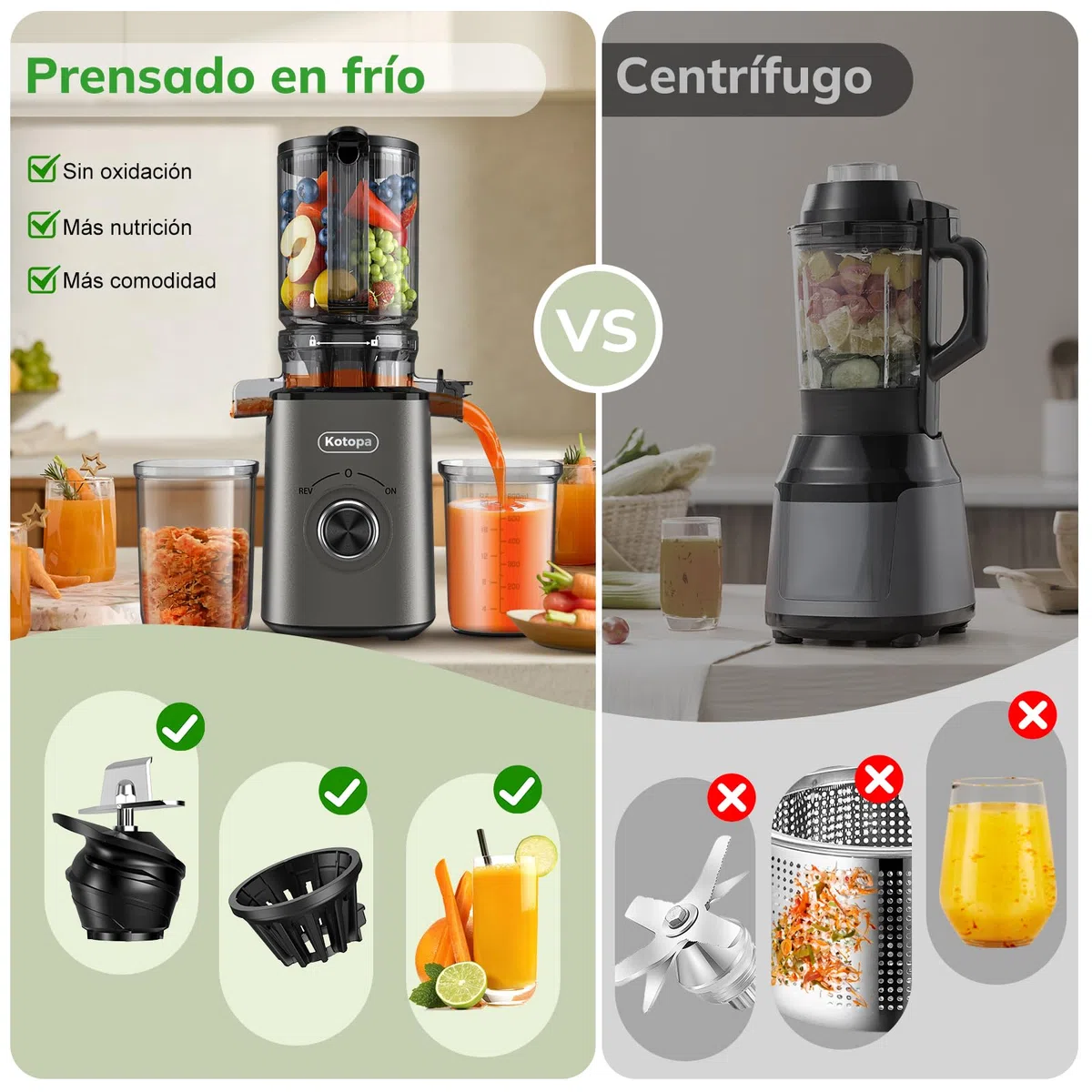 Kotopa Entsafter Gemüse und Obst Testsieger, Slow Juicer mit 120 MM XL-Einfüllschacht, 600 mL Saftbehälter, Elektrische Juicer Machine für Familien, Gesundheitsbewusste, Einfache Reinigung(Grau)