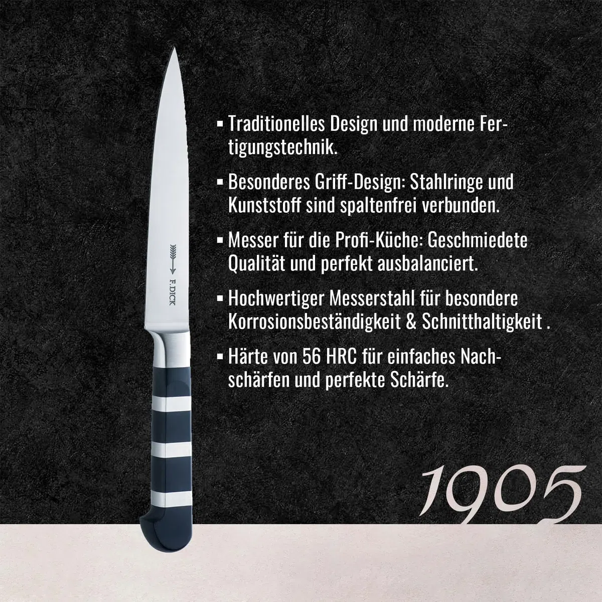 F. DICK Tranchiermesser 1905 15 cm - geschmiedet, rostfrei, Klinge extra scharf, 56 HRC, Filetiermesser hygienischer Designgriff temperaturbeständig - Spezialstahl Küchenmesser - 81956152