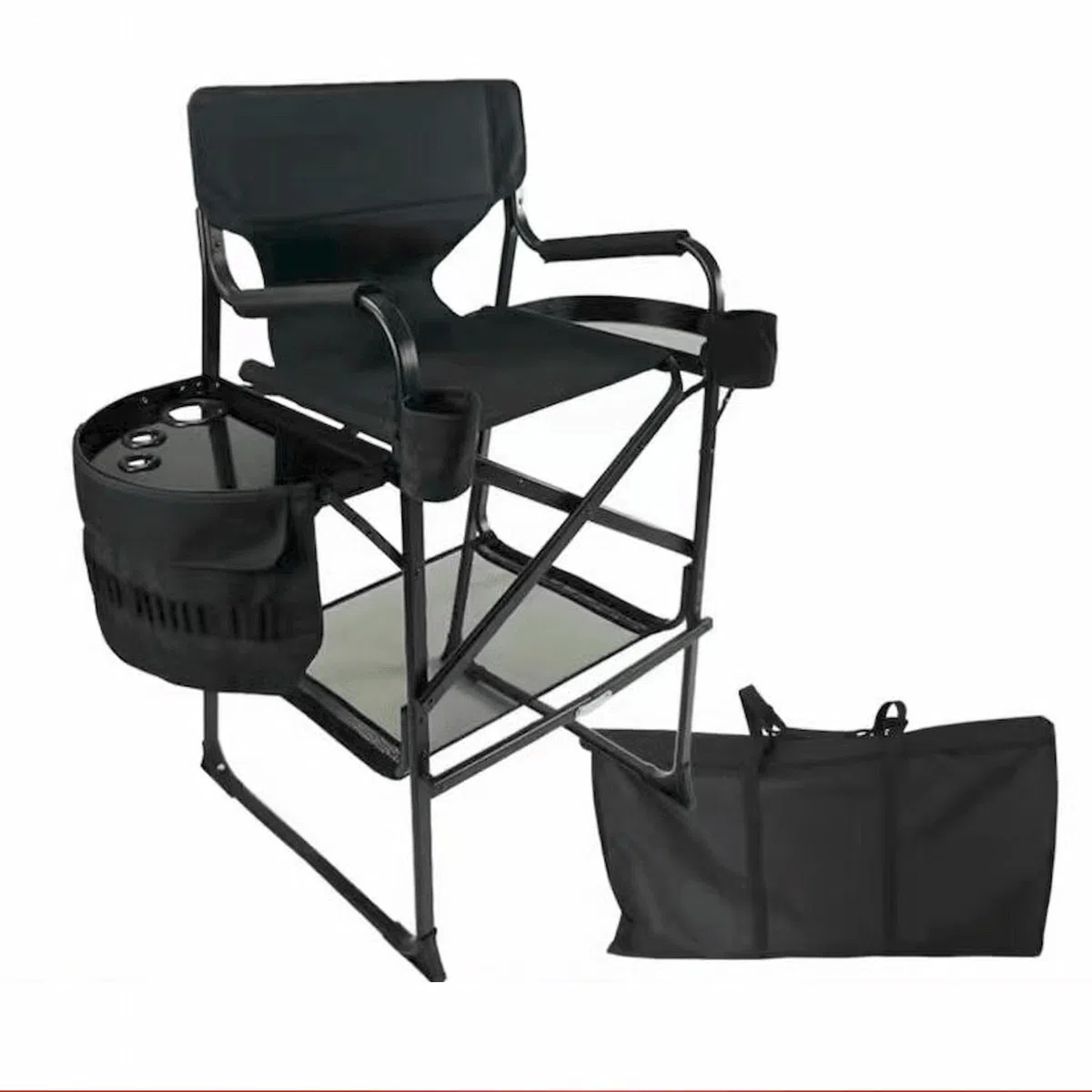 Regiestuhl - Professioneller Make-up-Stuhl mit Beistelltisch und Seitentaschen, Klappbarer Aluminium-Stuhl