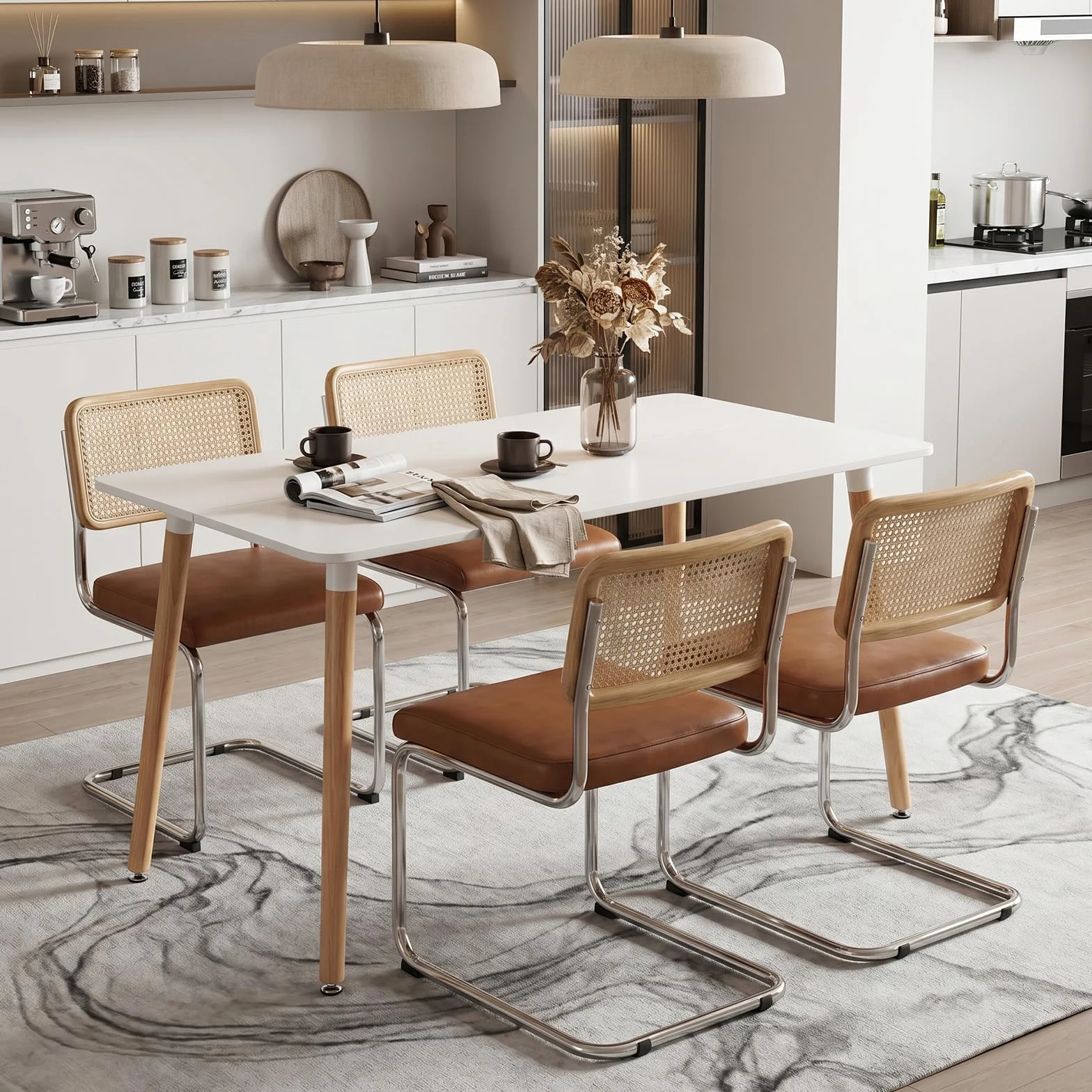 H.J WeDoo Rechteckig Esstisch Küchentisch Buchenholz für 4 Stühle Esszimmertisch Tisch mit Holzbein MDF Weiß 110 x 70 x 75 cm(Nur Tisch)
