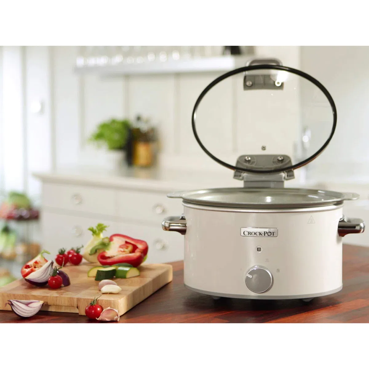 Crockpot Schongarer mit kratzfester DuraCeramic-Antihaftbeschichtung | Warmhaltefunktion | 4 l (3–4 Personen) | Weiß [CSC038X]