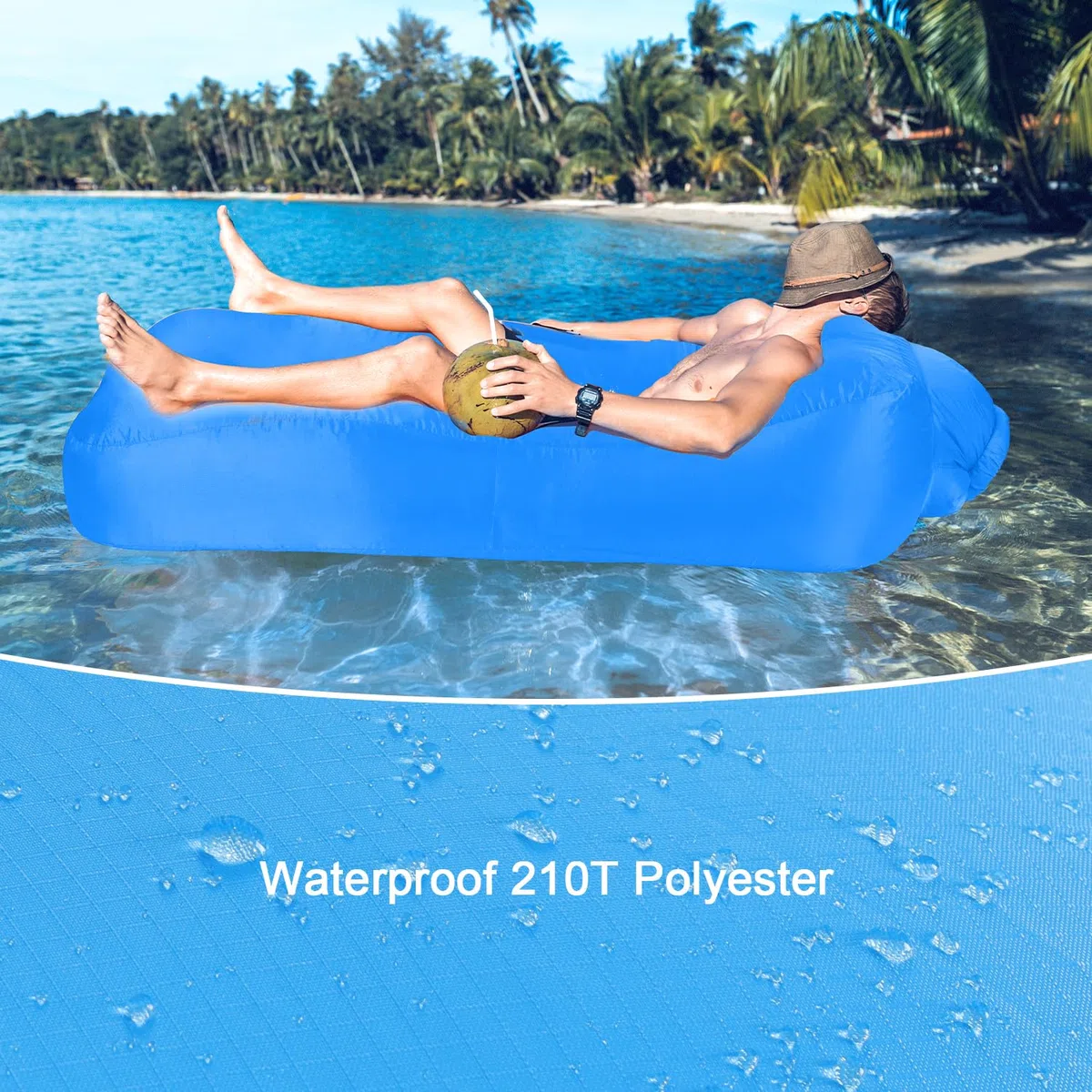 Aufblasbares Sofa für Land und Wasser, Luftsofa Faltbar Leicht, Aufblasbare Couch mit Tasche, Camping Sofa Für Garten Strand Picknick, Outdoor und Indoor, Blau
