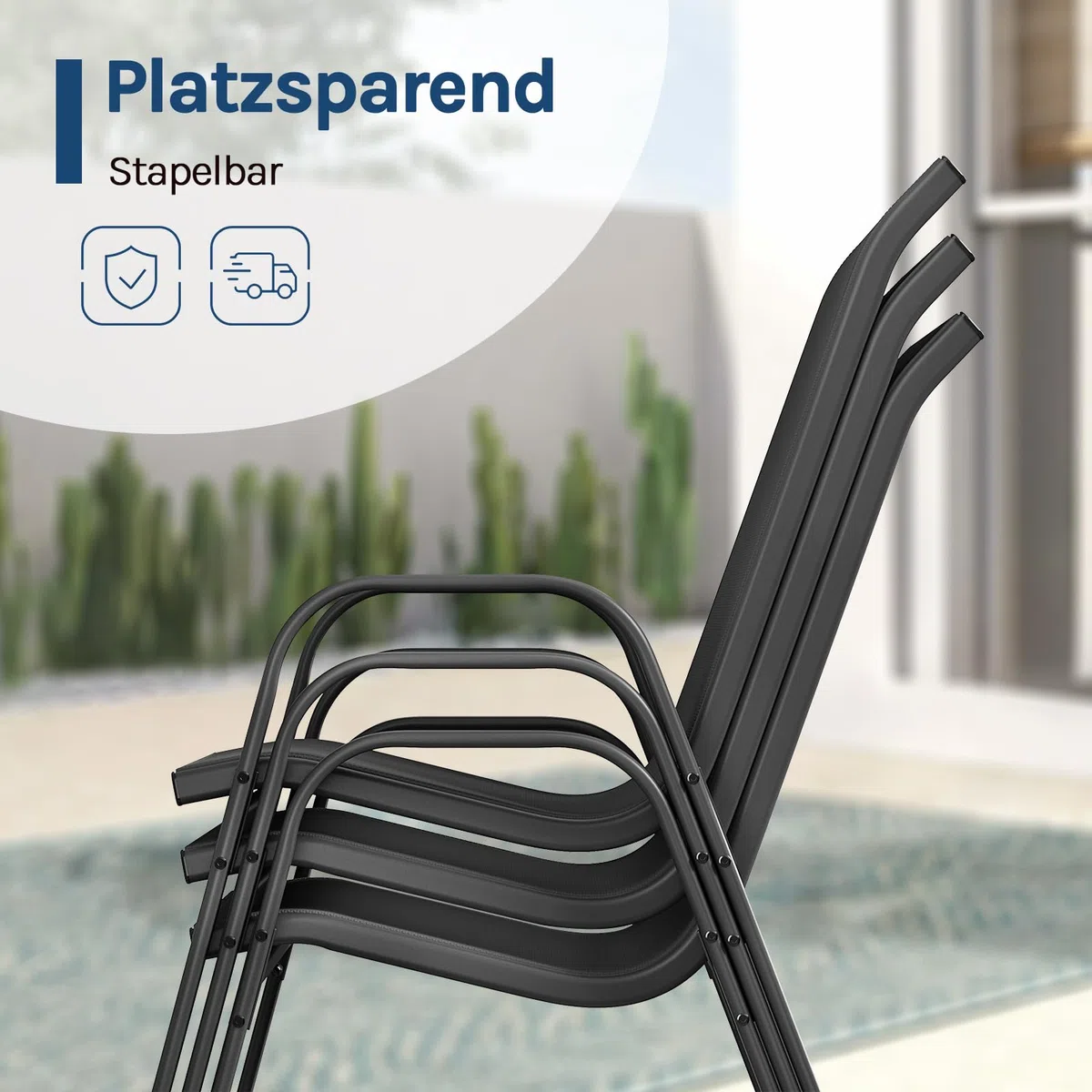 WOLTU Gartensessel 4 er Set Stapelstühle Garten Stapelbare Gartenstühle Wetterfeste Sitzgruppe Outdoor Ergonomisch Terrassenmöbel für Balkon Terrasse, Dunkelgrau
