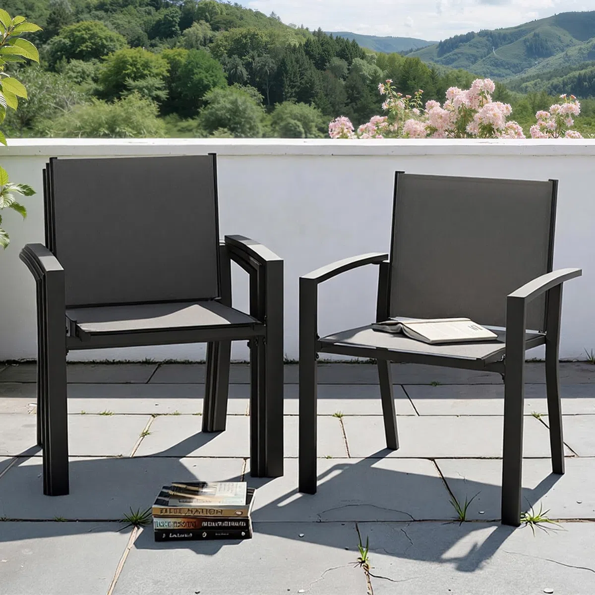 UDPATIO Gartenstühle Stapelbar 4er Set, Gartenstuhl Hochlehner, Balkonstuhl Wetterfest, Stapelstühle, Terrassenstühle Wetterfest 160kg Belastbar, Grau
