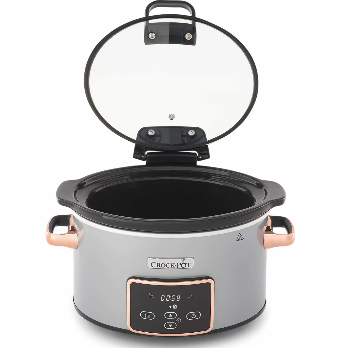 Crock-Pot Digital-Schongarer Slow Cooker mit Scharnierdeckel | einstellbare Garzeit | 3,5 Liter (3-4 Personen) | Silber & Roségold [CSC059X]