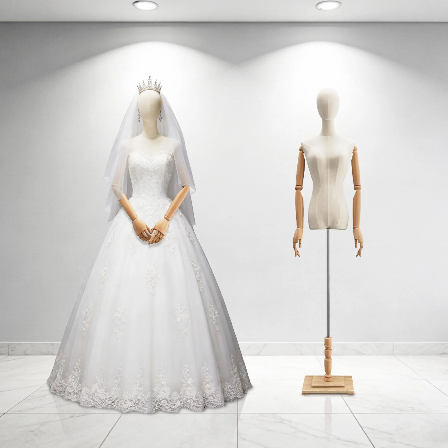 Schaufensterpuppe, Mechanische Arme und Finger Schneiderpuppe Damenbüste Torso Körper Weiblich, Höhenverstellbar Mannequin für Bekleidungsgeschäft, Kleiderständer, Boutique, Weiß